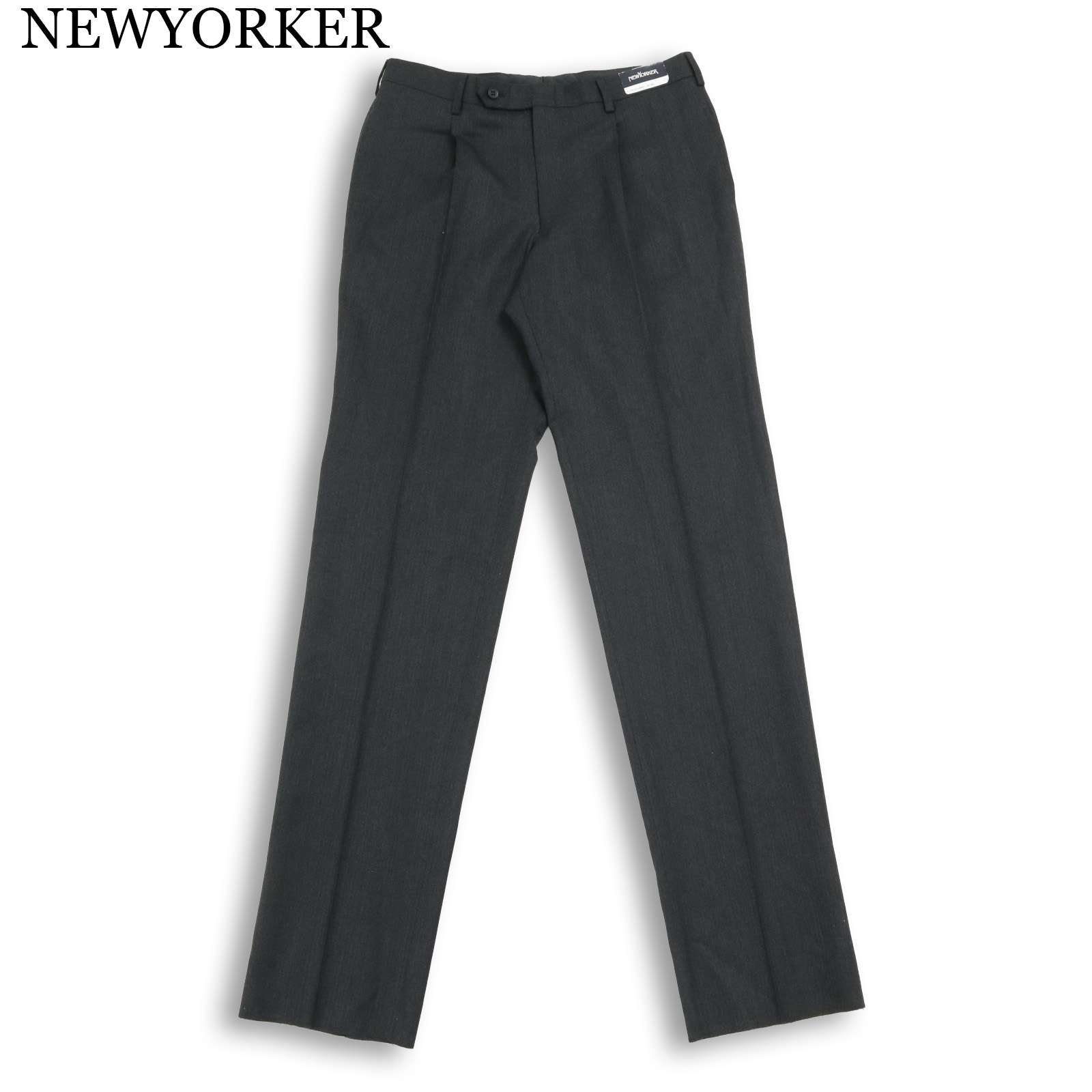 【新品 未使用】 NEWYORKER ニューヨーカー 春夏★ タック ヘリンボーン スラックス パンツ Sz.88 メンズ 灰 グレー