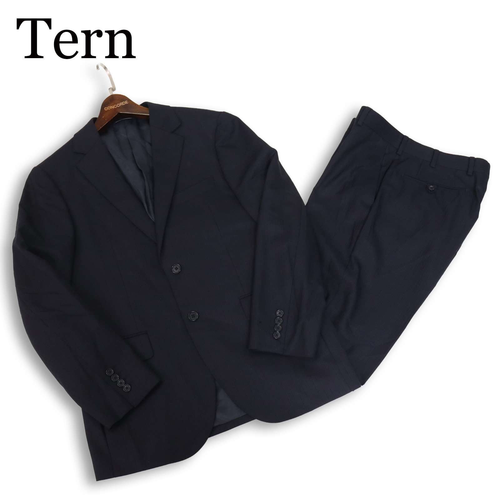 Tern ターン 通年 総裏 Super120'S★ ストライプ ビジネス セットアップ スーツ Sz.92A5 メンズ ネイビー 紺