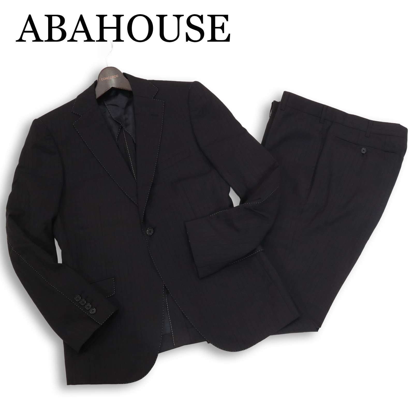 ABAHOUSE アバハウス 春夏★ REDA生地 背抜き ストライプ ビジネス セットアップ スーツ Sz.3 メンズ 黒