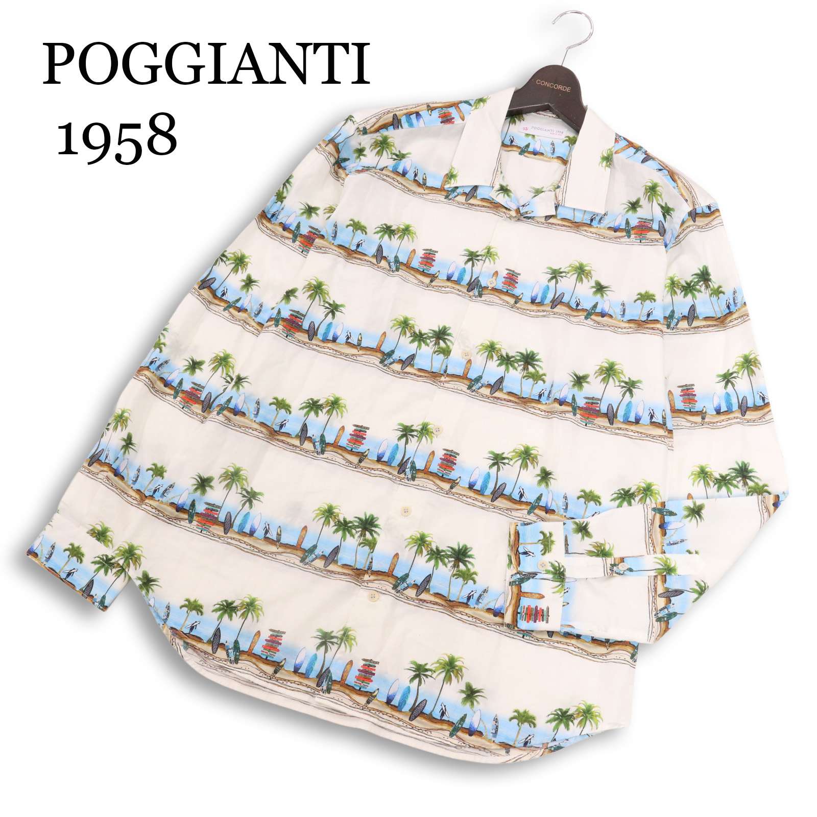 【美品 イタリア製】POGGIANTI 1958 ポジャンティ 通年★ 長袖 サーフ\u0026アロハ柄 プルオーバー Sz.L メンズ