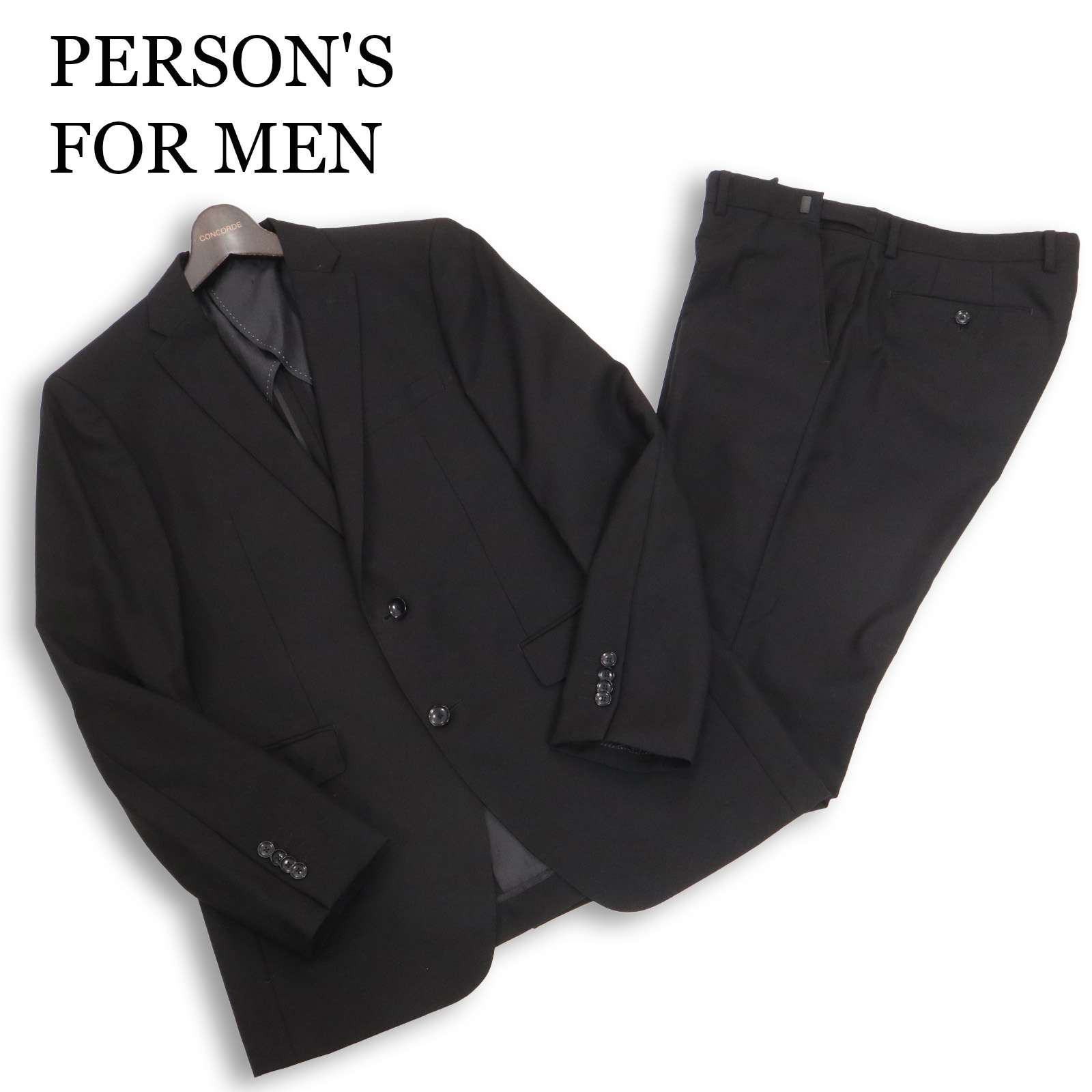 PERSON'S FOR MEN パーソンズフォーメン 通年 背抜き★ フォーマル セットアップ スーツ Sz.96A7 メンズ 黒 無地 冠婚葬祭