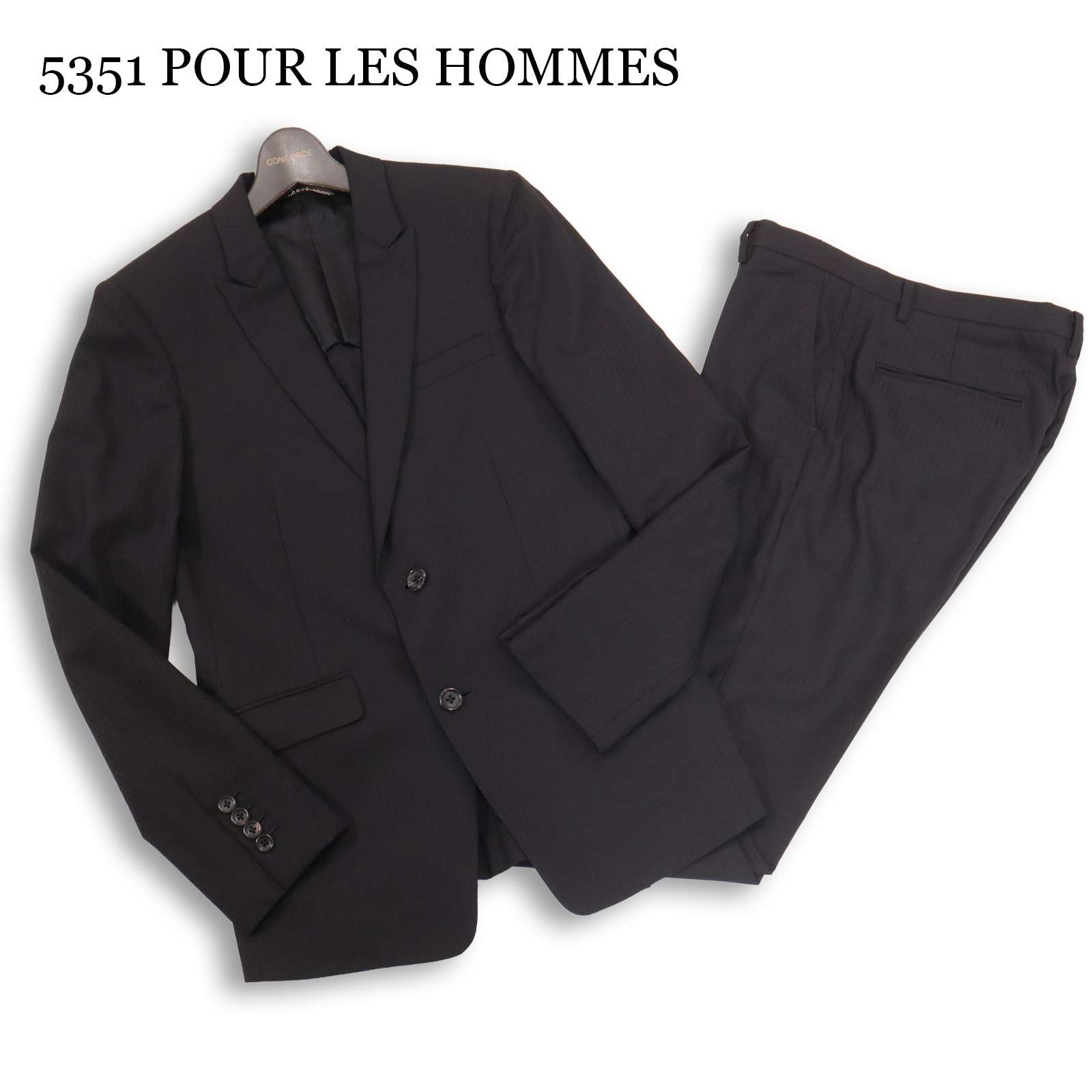 5351 POUR LES HOMMES 5351プールオム 通年 背抜き★ シャドーストライプ スリム セットアップ スーツ Sz.2 メンズ 黒