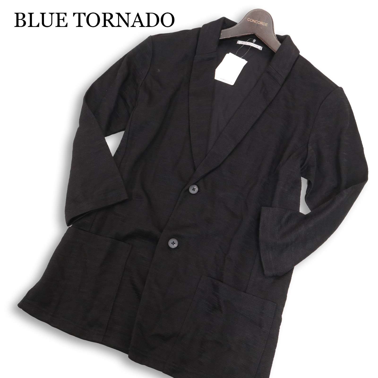 【新品 未使用】 BLUE TORNADO トルネードマート 春夏★ 七分袖 ショールカラー ストレッチ ジャケット Sz.L メンズ 黒
