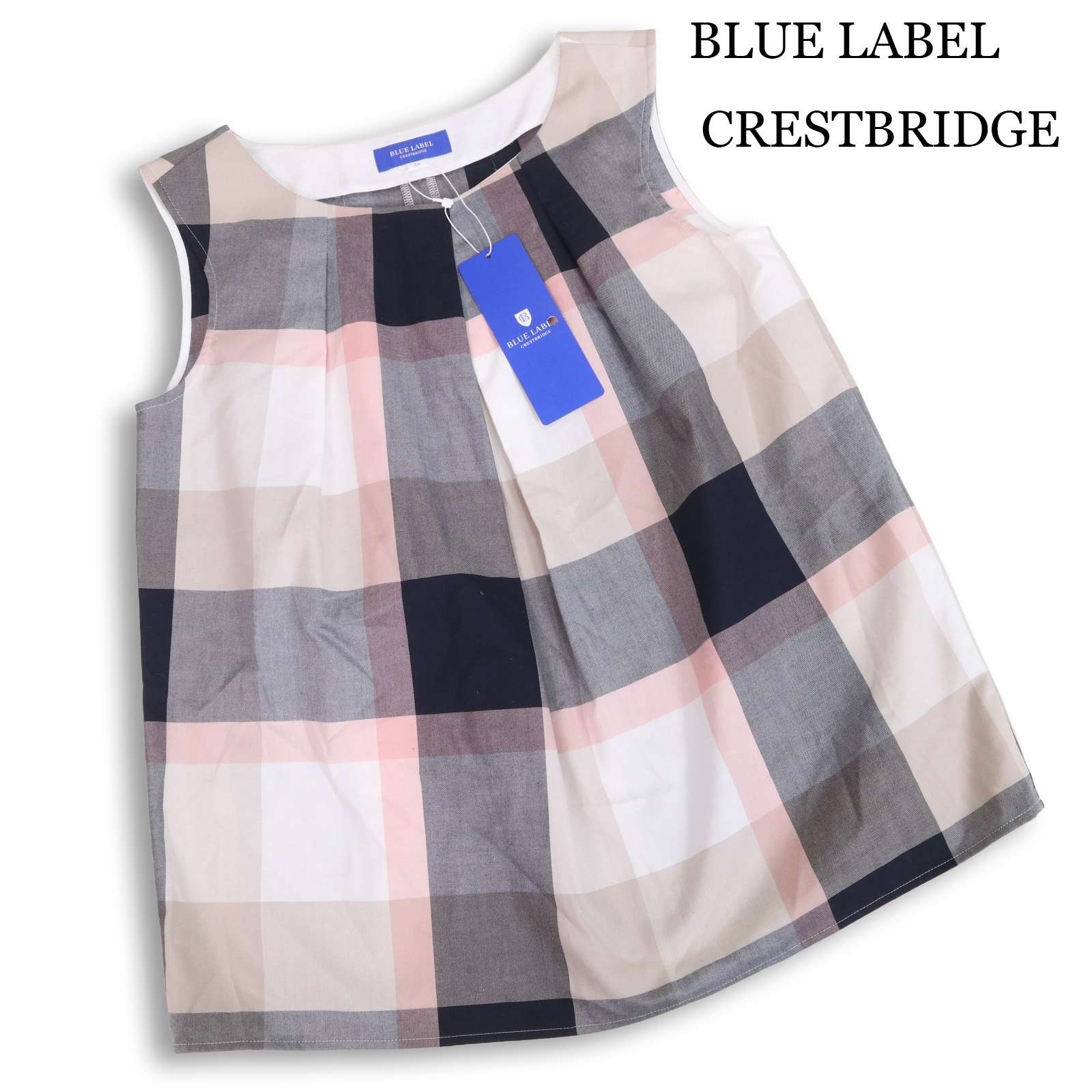 新品★ BLUE LABEL CRESTBRIDGE ブルーレーベル クレストブリッジ CBチェック♪ ノースリーブ ブラウス Sz.36 レディース