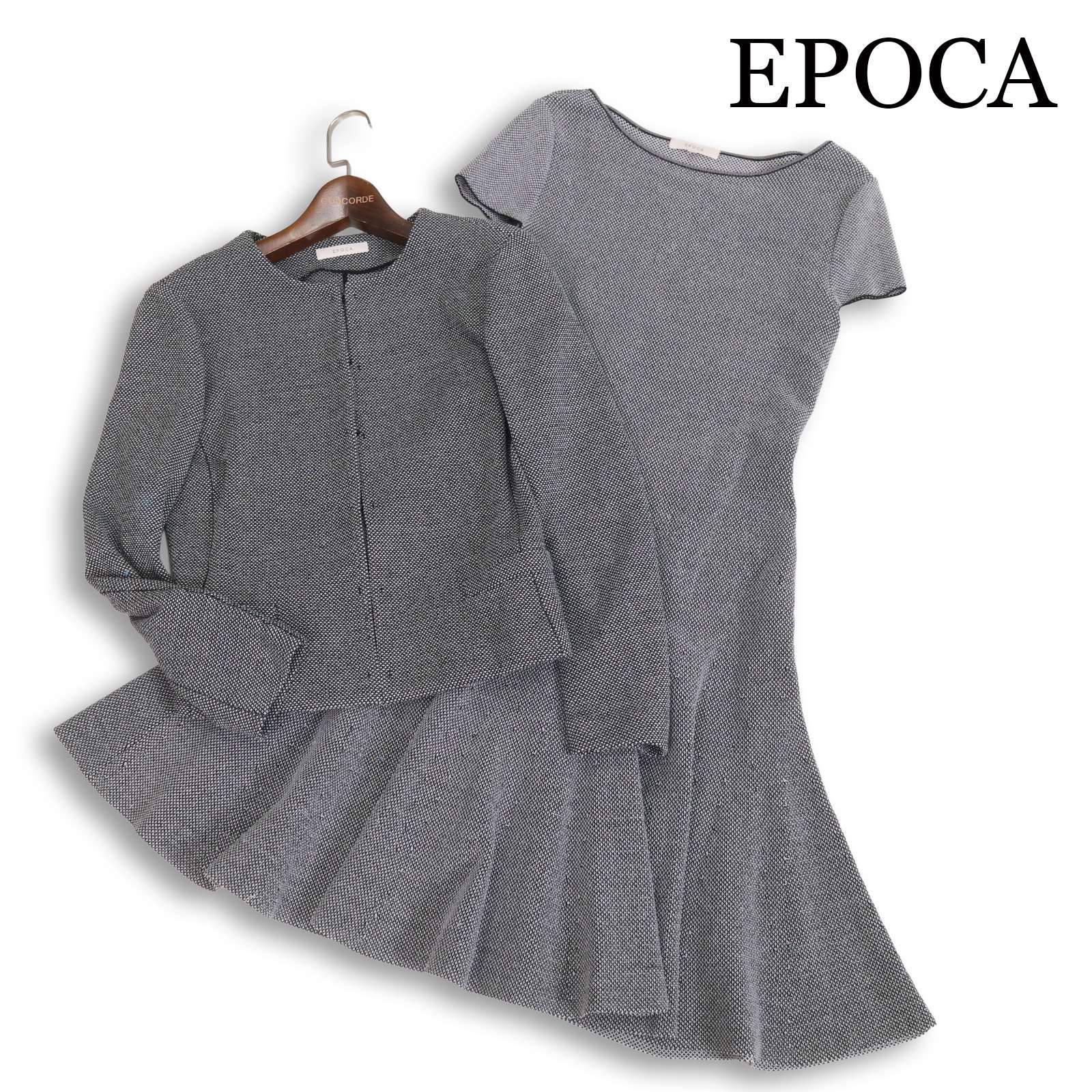 EPOCA エポカ 通年★ ノーカラー ジャケット ワンピース セットアップ 日本製 Sz.40 レディース グレー 日本製 オケージョン