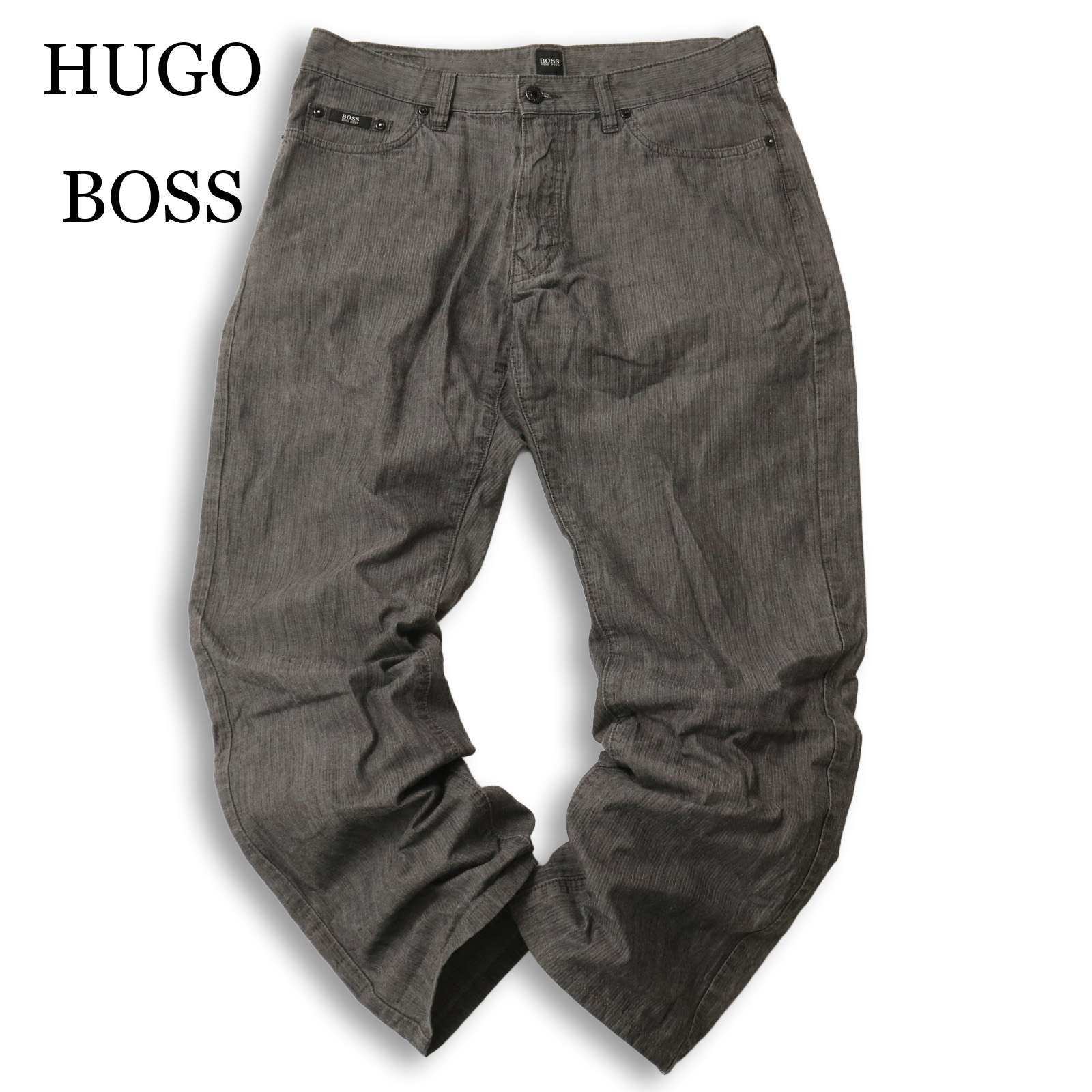 HUGO BOSS ヒューゴボス 通年★ ストライプ ストレート ワーク パンツ Sz.35 メンズ 灰 グレー