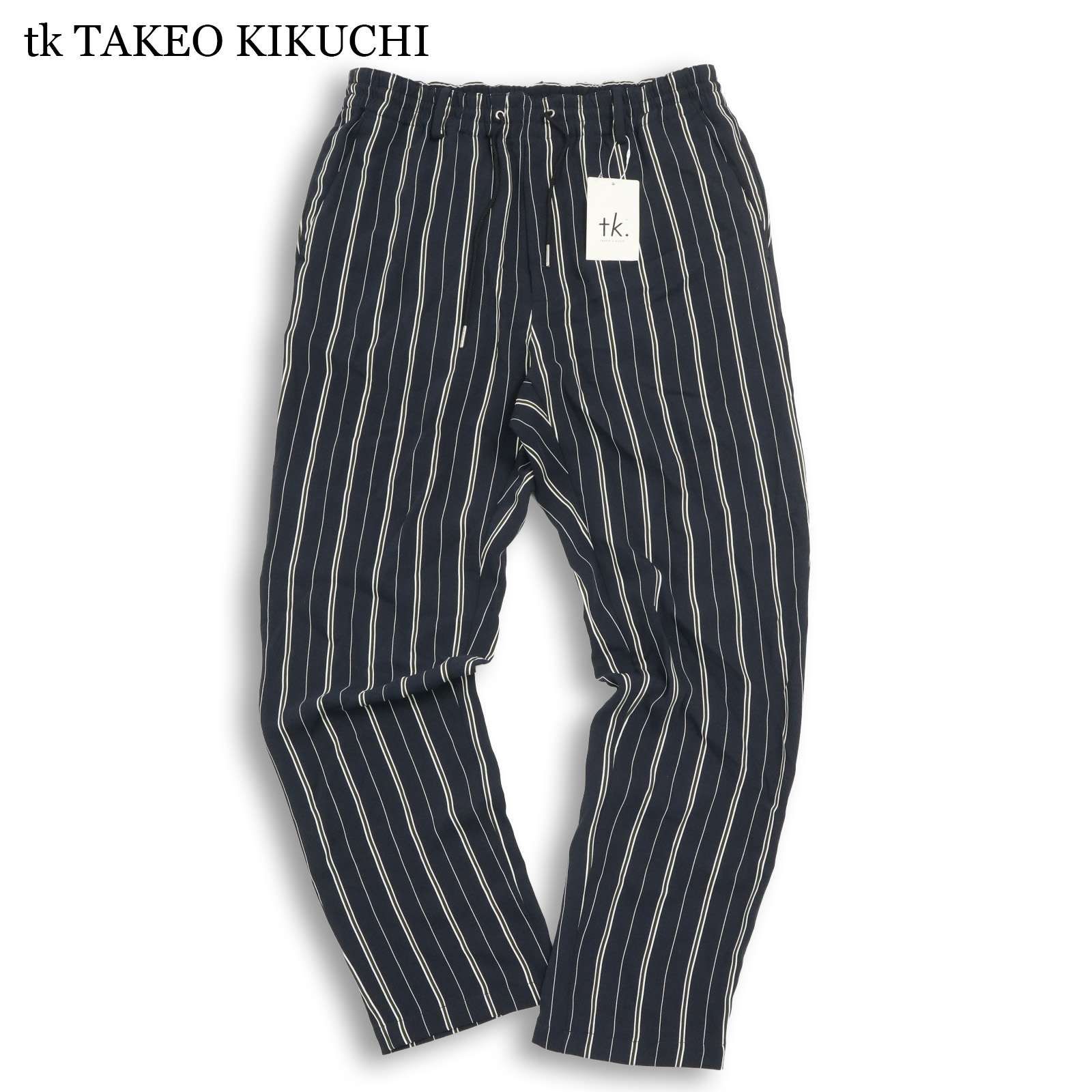 【新品 未使用】 tk TAKEO KIKUCHI タケオキクチ 春夏★ ストライプ イージー パンツ Sz.M メンズ 紺 ネイビー