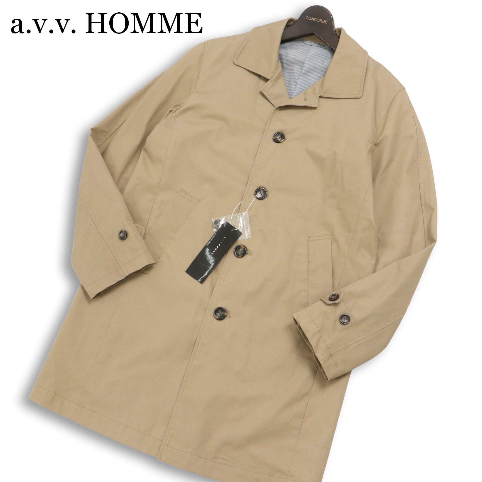 【新品 未使用】 a.v.v. HOMME アーヴェヴェオム 通年★ ステンカラー スプリング コート Sz.S メンズ
