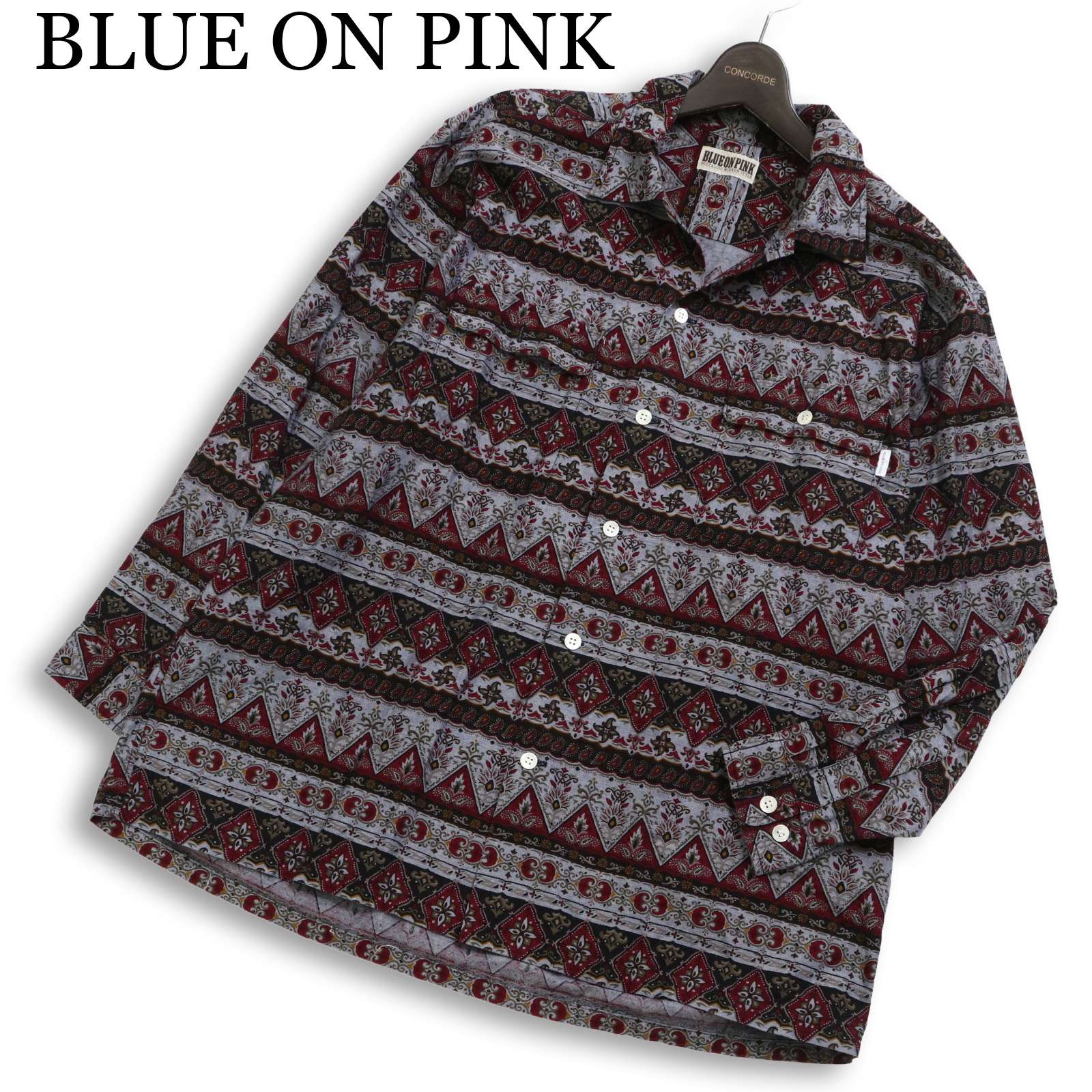 BLUE ON PINK ブルーオンピンク 通年★ 長袖 ネイティブ柄 ビッグシルエット ボタンダウン シャツ 日本製 Sz.なし メンズ