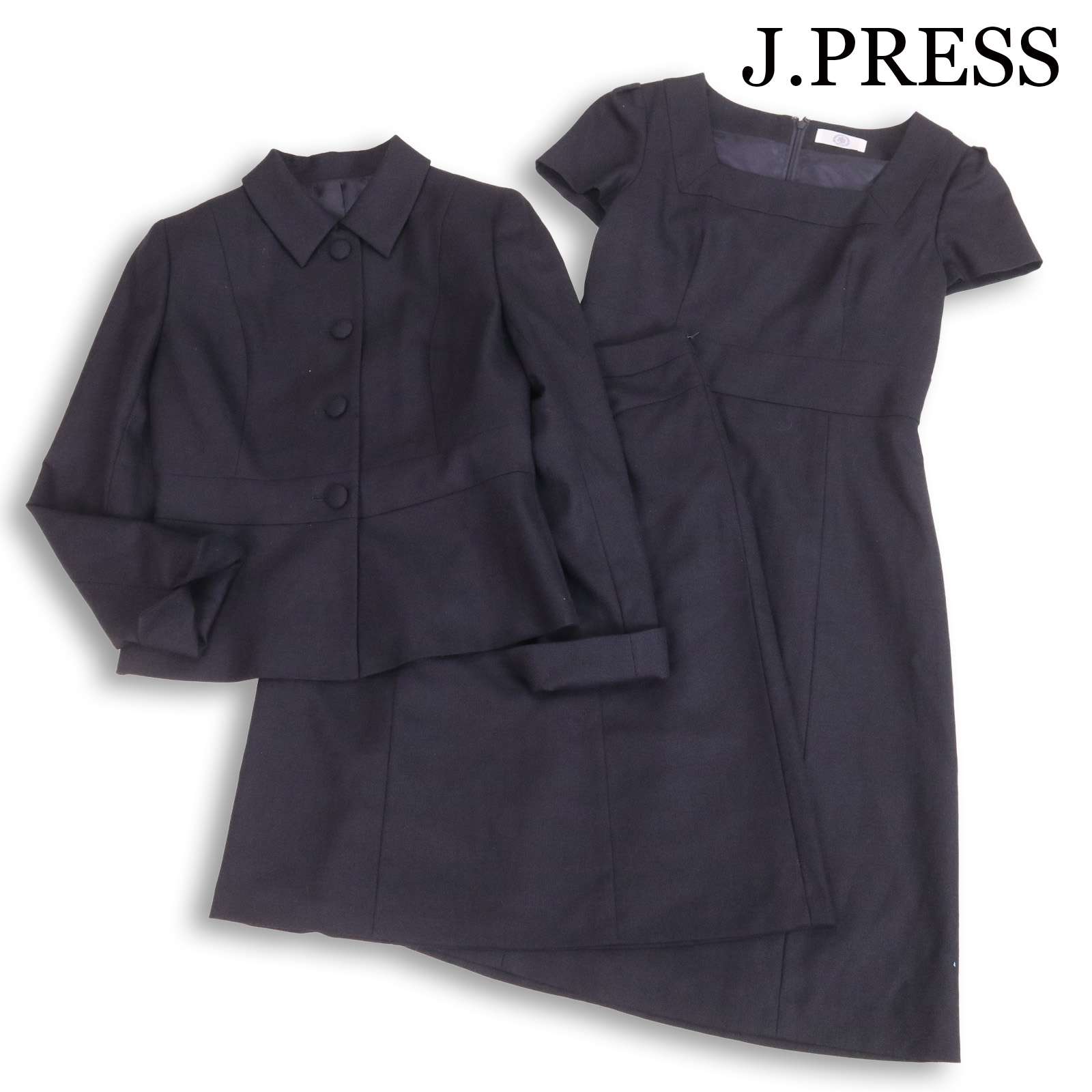 J.PRESS ジェイプレス 通年 ジャケット&ワンピース&スカート 3点 セットアップ フォーマル スーツ Sz.9 レディース ネイビー