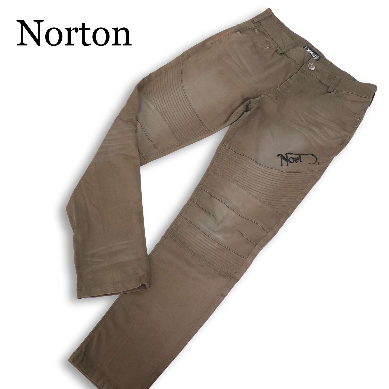 Norton ノートン 通年 ロゴ刺繍★ USED加工 ストレッチ バイカー パンツ 大きいサイズ Sz.XXL メンズ バイク