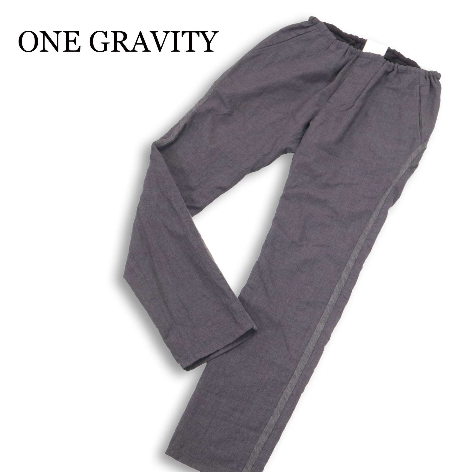 ONE GRAVITY ワングラビティ 春夏 サイドライン★ サマー ウール イージー パンツ 日本製 Sz.M メンズ 灰