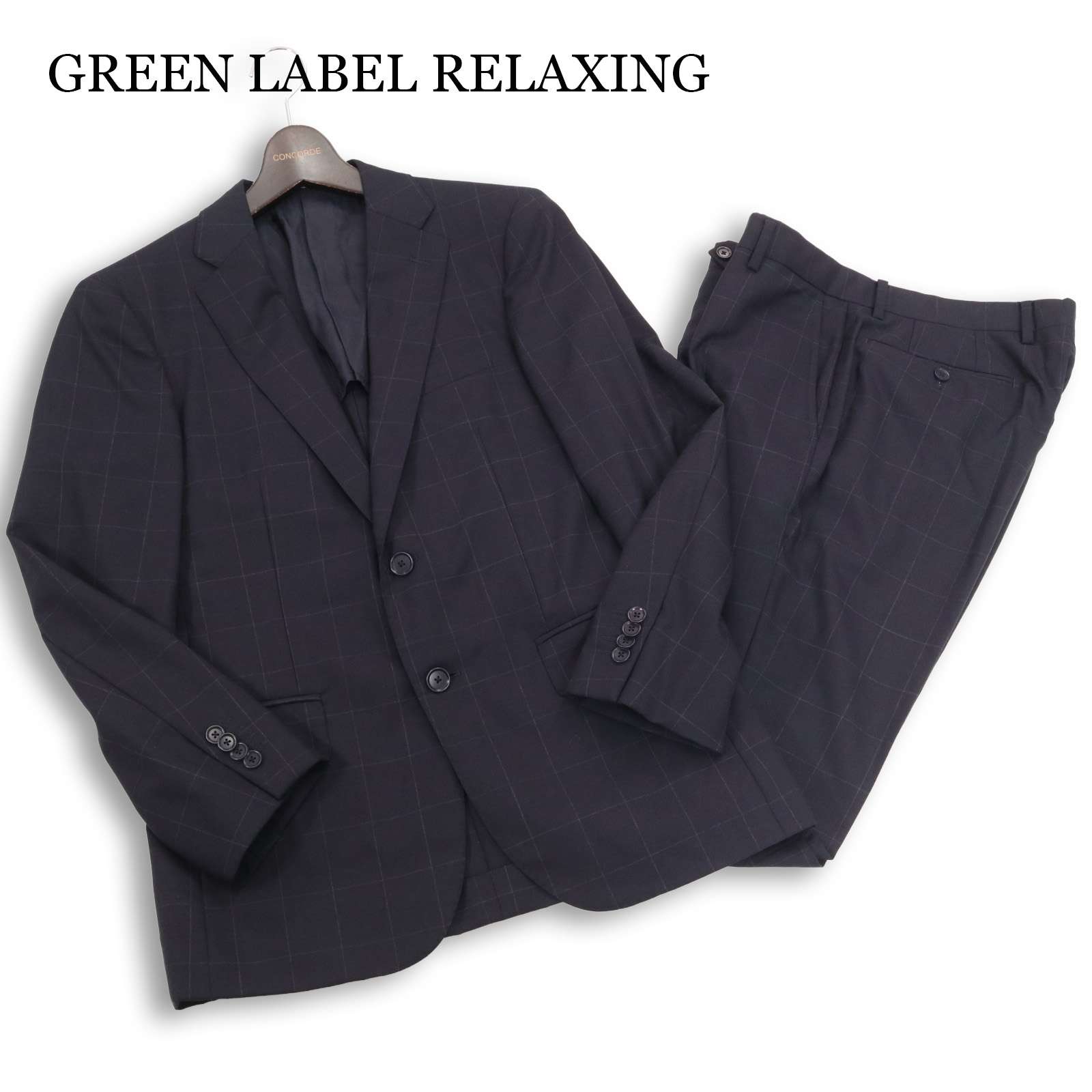GREEN LABEL RELAXING ユナイテッドアローズ 通年 REDA生地★ ウィンドウペン セットアップ スーツ Sz.44 メンズ 紺