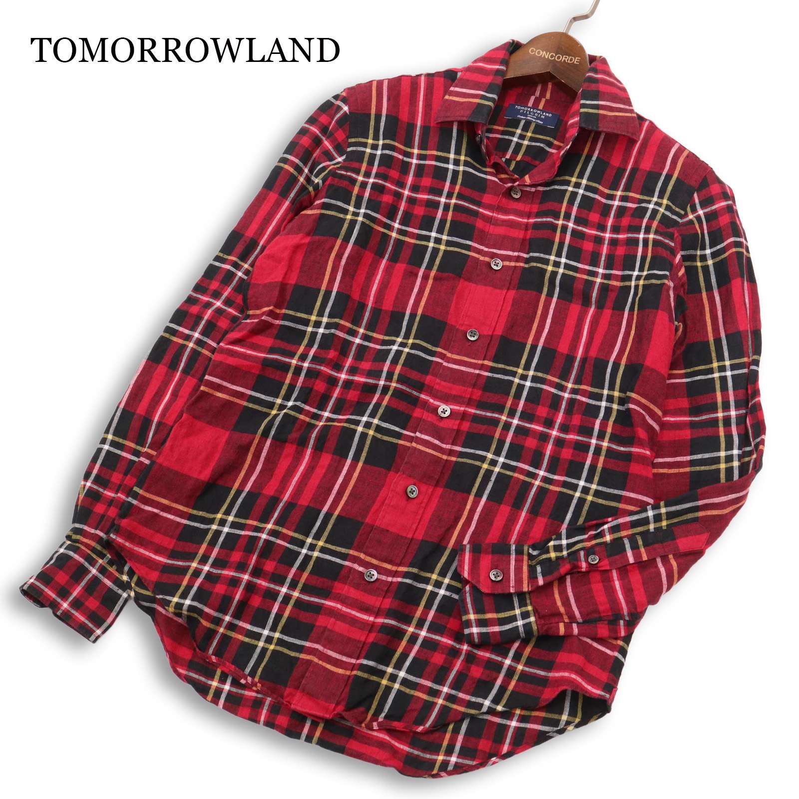 美品★ TOMORROWLAND PILGRIM トゥモローランド ピルグリム 春夏 麻100% 長袖 タータンチェック リネン シャツ Sz.S　メンズ