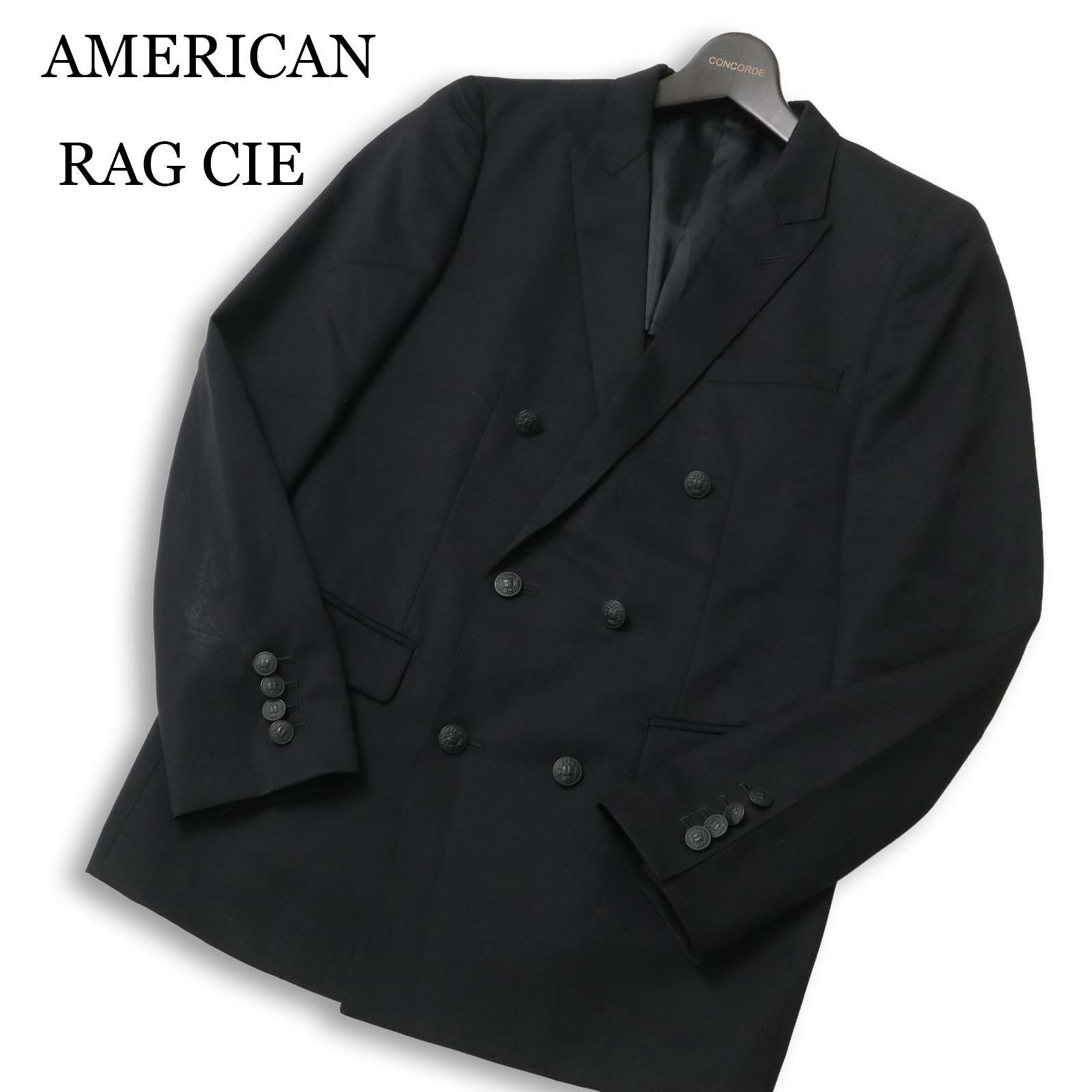 AMERICAN RAG CIE アメリカンラグ シー 通年 背抜き★ 刻印ボタン ダブル ブレザー テーラード ジャケット Sz.1 メンズ 黒