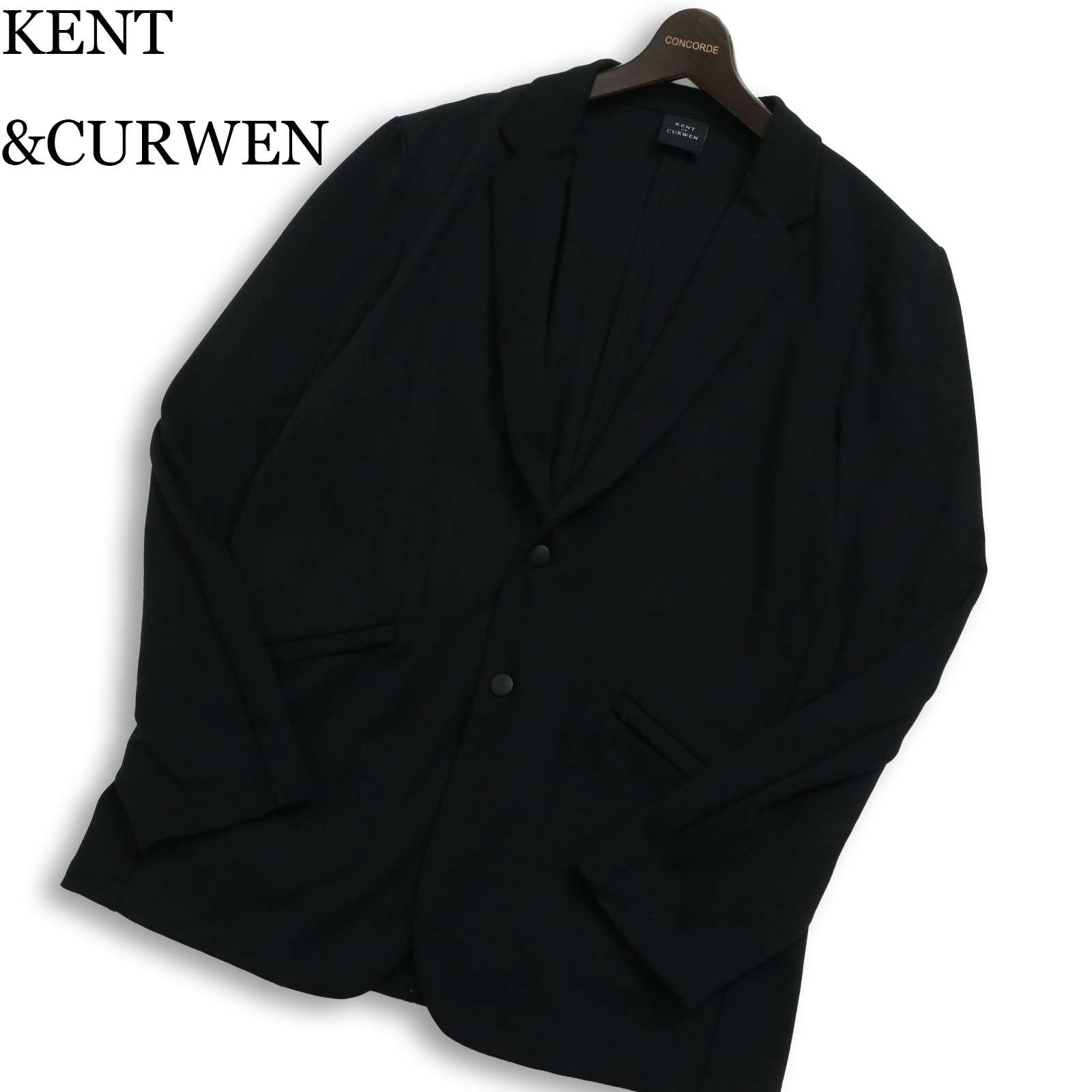 KENT&CURWEN ケント&カーウェン 通年★ ストレッチ アンコン テーラード ジャケット 大きいサイズ Sz.LL メンズ 黒