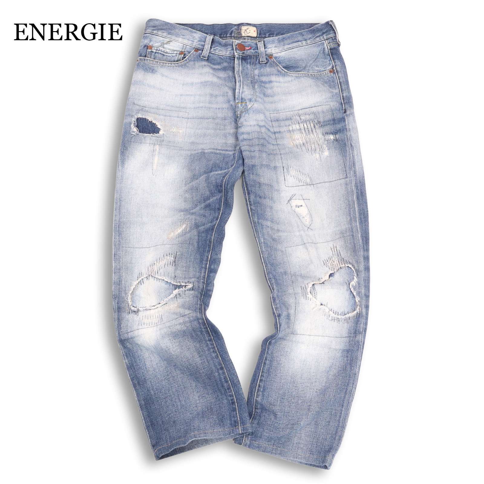 イタリア製★ ENERGIE エナジー 通年 ダメージ&リペア加工★ 髭落ち アンクル デニム パンツ ジーンズ Sz.32 メンズ