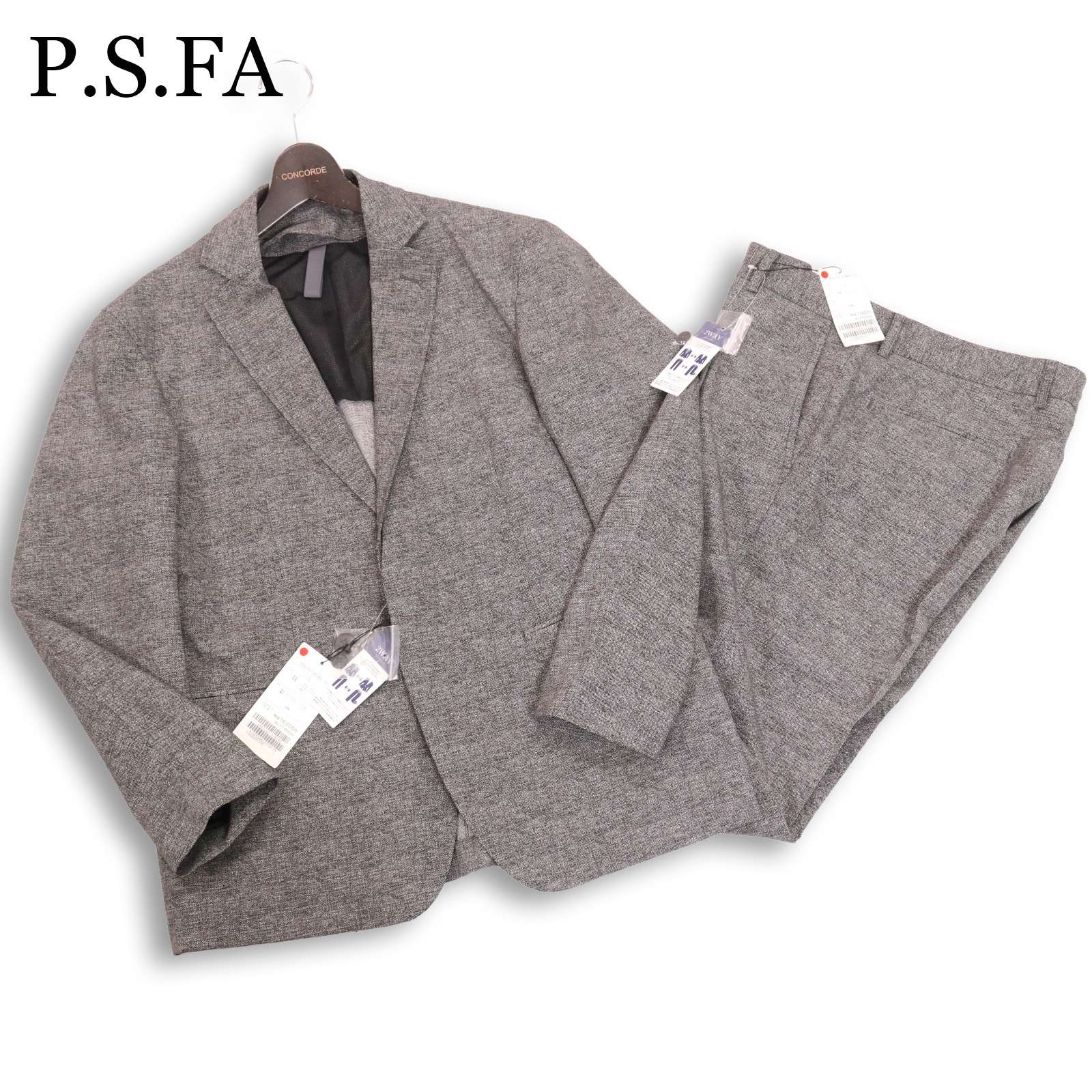 【新品 未使用】 P.S.FA パーフェクトスーツファクトリー 春夏 2way★ アンコン セットアップ スーツ Sz.M/L　メンズ グレー