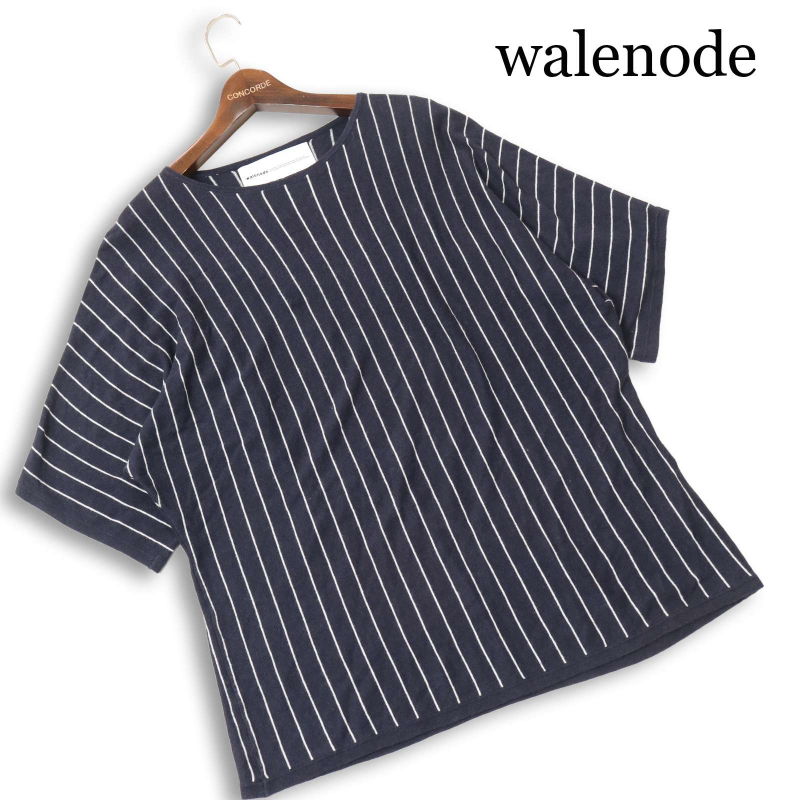 walenode ウェルノード 【フラクセン】 リネン混 半袖 ストライプ サマー ニット セーター カットソー Sz.1 メンズ 紺