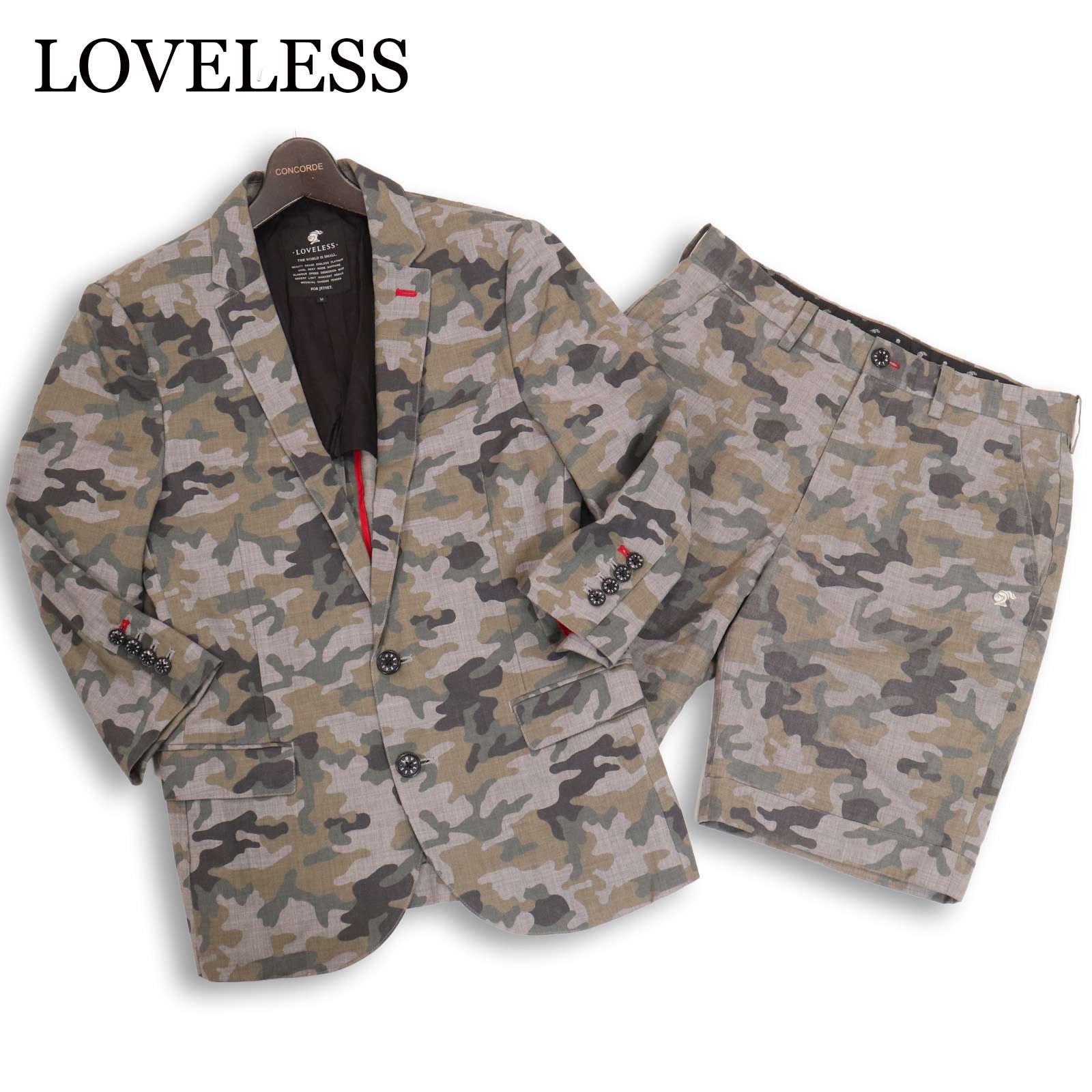 LOVELESS ラブレス 春夏 スカル刺繍★ カモフラ柄 7分袖 ジャケット & ショート パンツ セットアップ Sz.M　メンズ