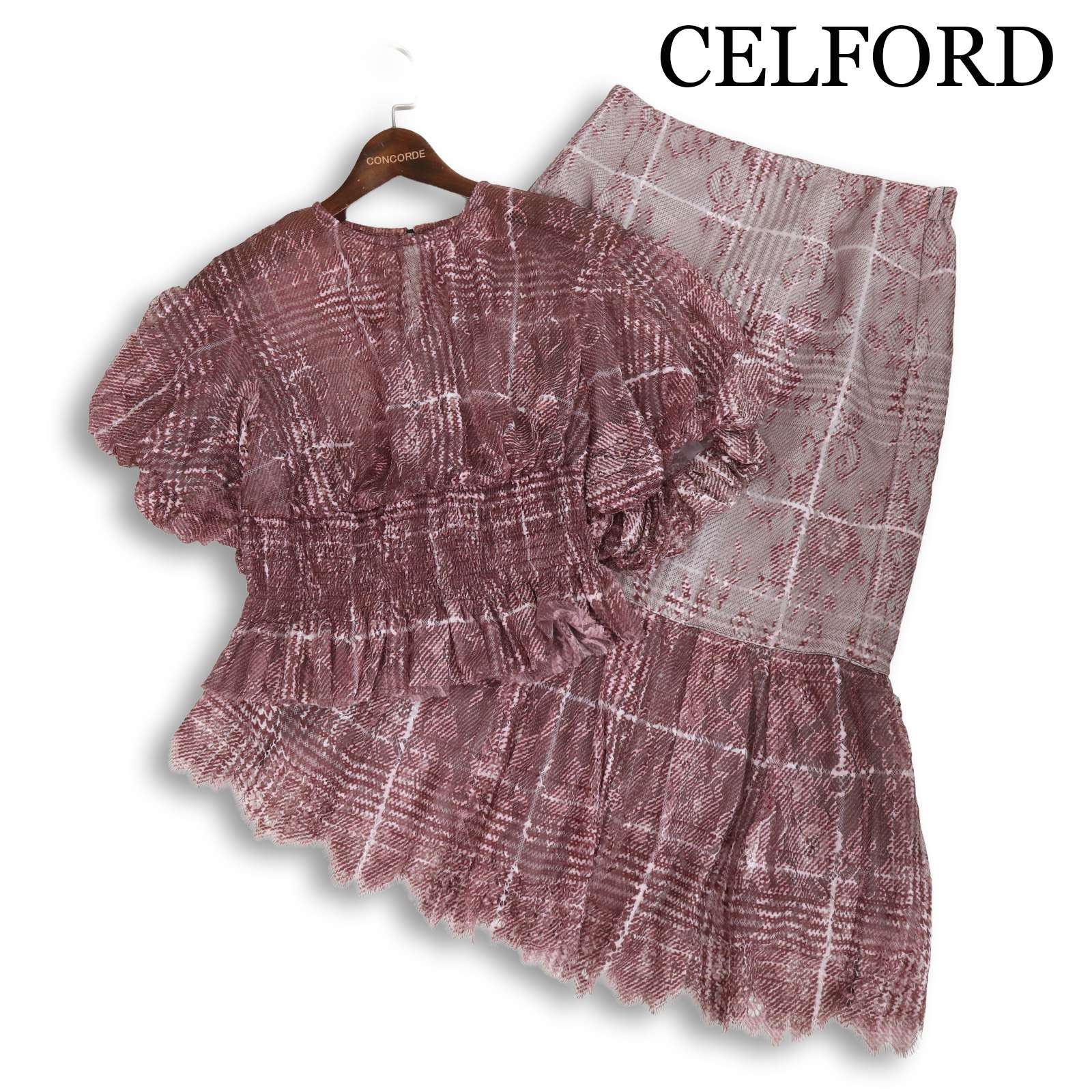 CELFORD 独居室ジェラルド・r・フォード 春夏★ 半袖 スピード競技 カクテルドレスルー トップ \u0026 人魚 スコート セットアップ Sz.36/38 レディース