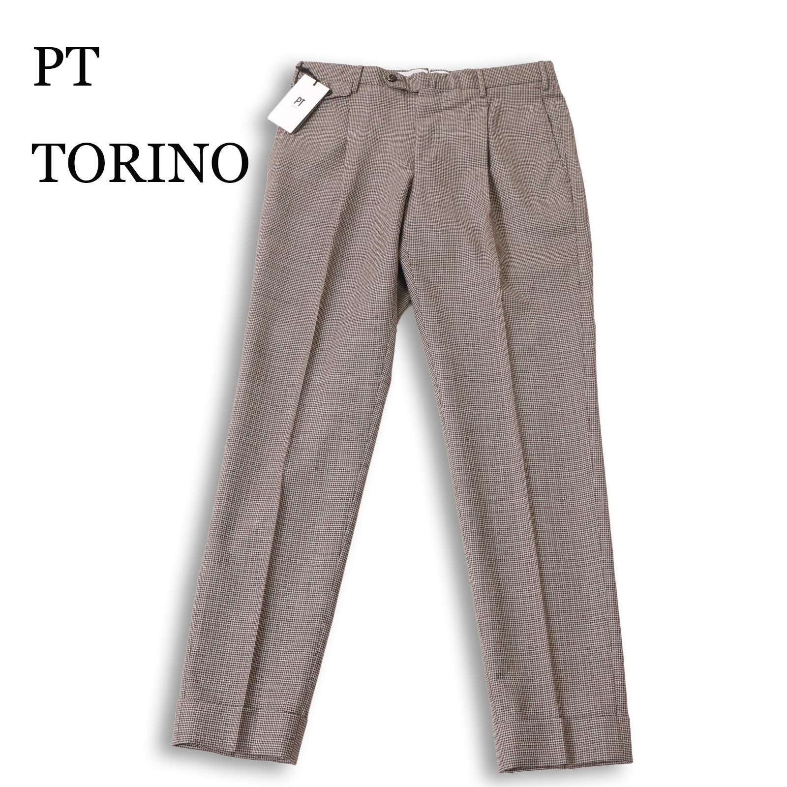 【新品 未当て嵌める】 PT TORINO ピーティートリノ SUPER100\u0027S★ チドリ柄 士君子填まる スラックス ズボン下 Sz.48 メンズ
