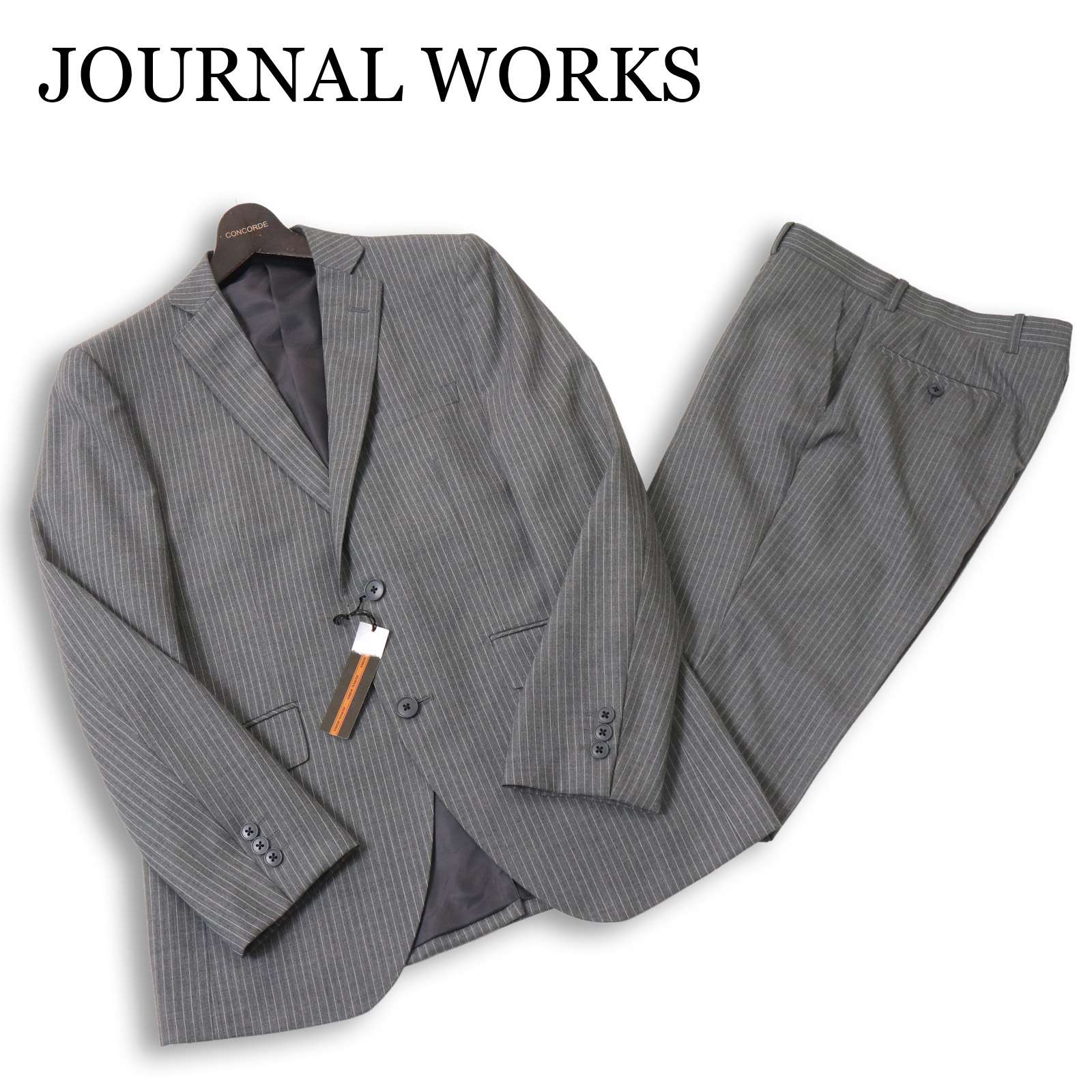 【新品 未当て嵌める】 JOURNAL WORKS 逐次刊行物ワークス 通年 総裏★ 縞模様 セットアップ 背広 Sz.94Y6 メンズ 商行為 スーツ・セットアップ-メンズファッション