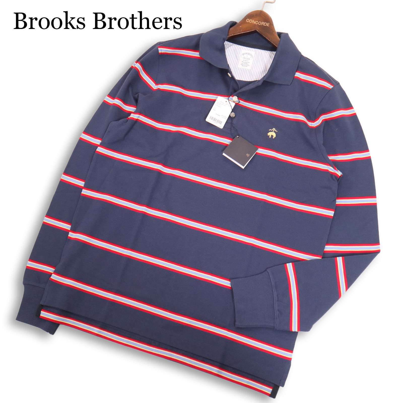 【新品 24SS】 Brooks Brothers ブルックスブラザーズ スーピマコットン★ 長袖 鹿の子 間借り人 スポーツシャツ Sz.L メンズ 紺