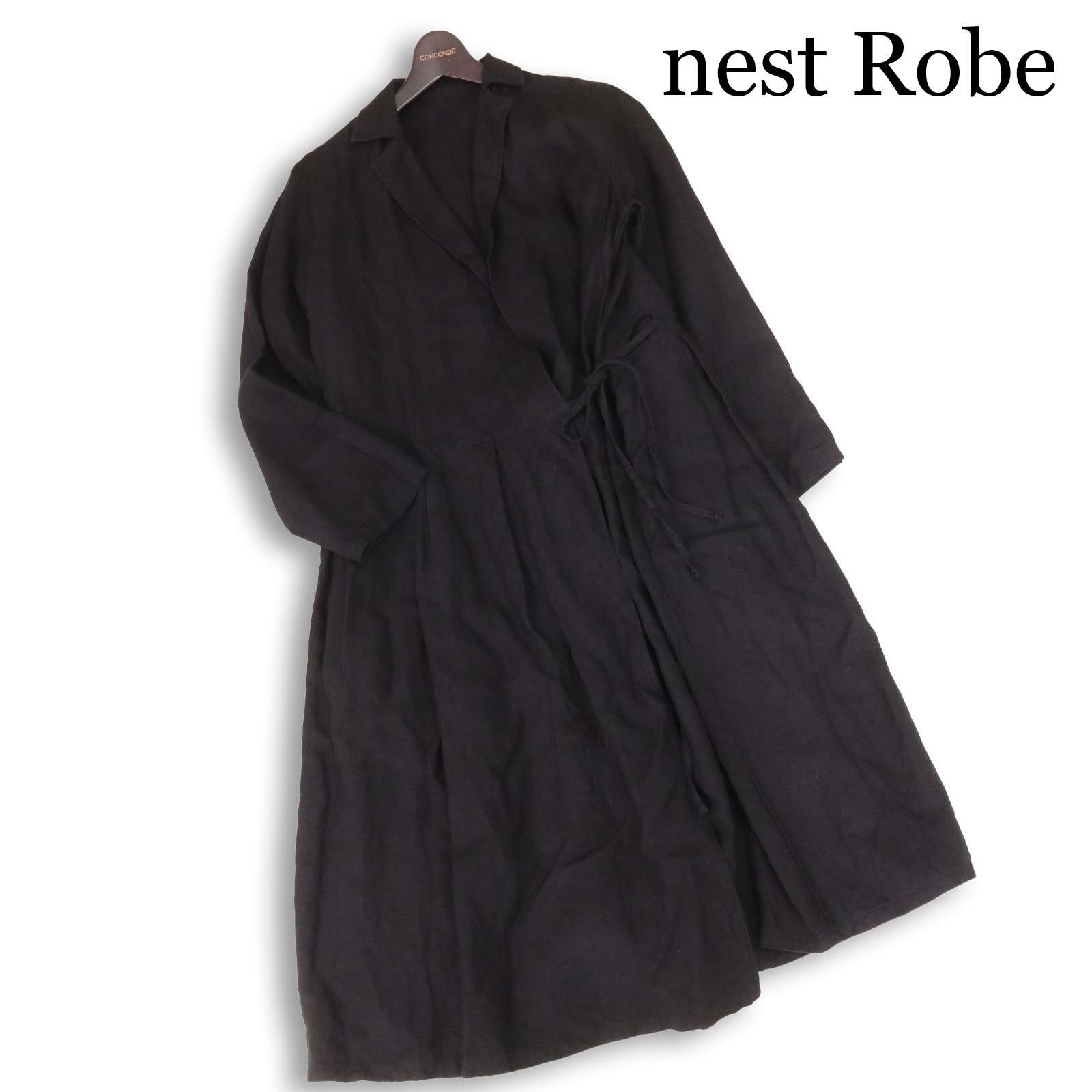 nest Robe ネスト衣装 春夏 麻100%★ リネン ロング 衣装 厚地の外套 日本製 Sz.F レディース 黒