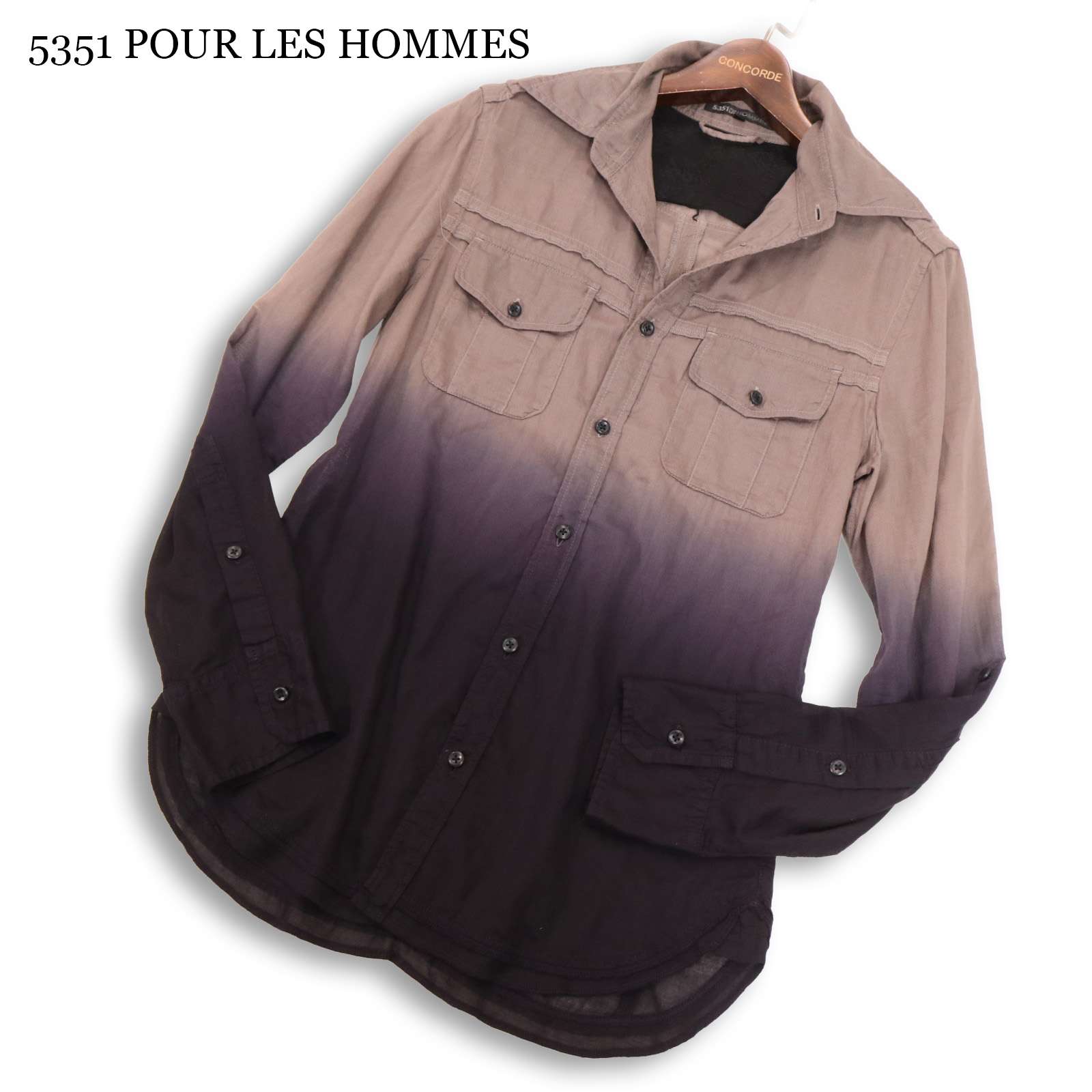 5351 POUR LES HOMMES 5351プールオム 春夏 グラデーション★ 長袖 か細い ミリタリー ティーシャツ Sz.3 メンズ