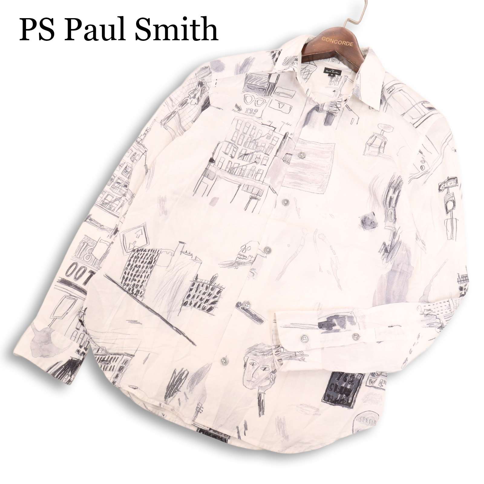 なおなお書き Paul Smith 極点スミス 通年★ 長袖 墨付き風小間絵 総柄 刷り上げる 目論む ティーシャツ 日本製 Sz.S メンズ