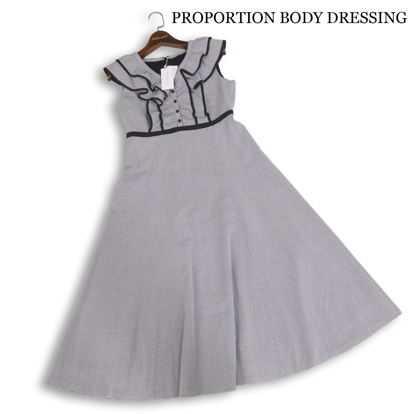 【新品 未当て嵌める】 PROPORTION BODY DRESSING 春夏 フラウンス♪ 照合のしるし ラッフル 太陽面爆発 衣装 Sz.PM レディース 黒