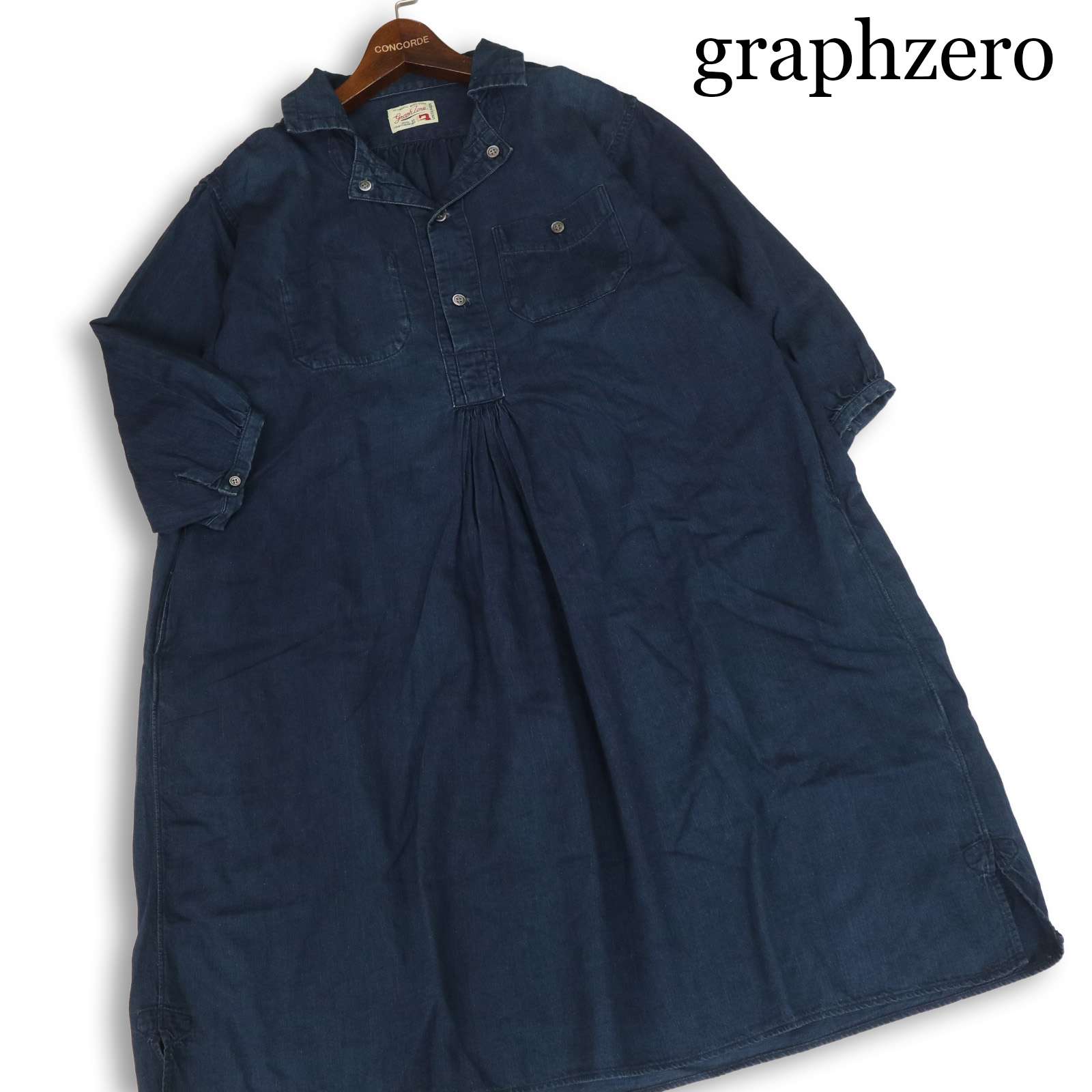 graph zero グラフ記録無し 岡山 児島★ インディゴ染め ティーシャツ ジーンズ ブッチャー 衣裳 日本製 Sz.F レディース