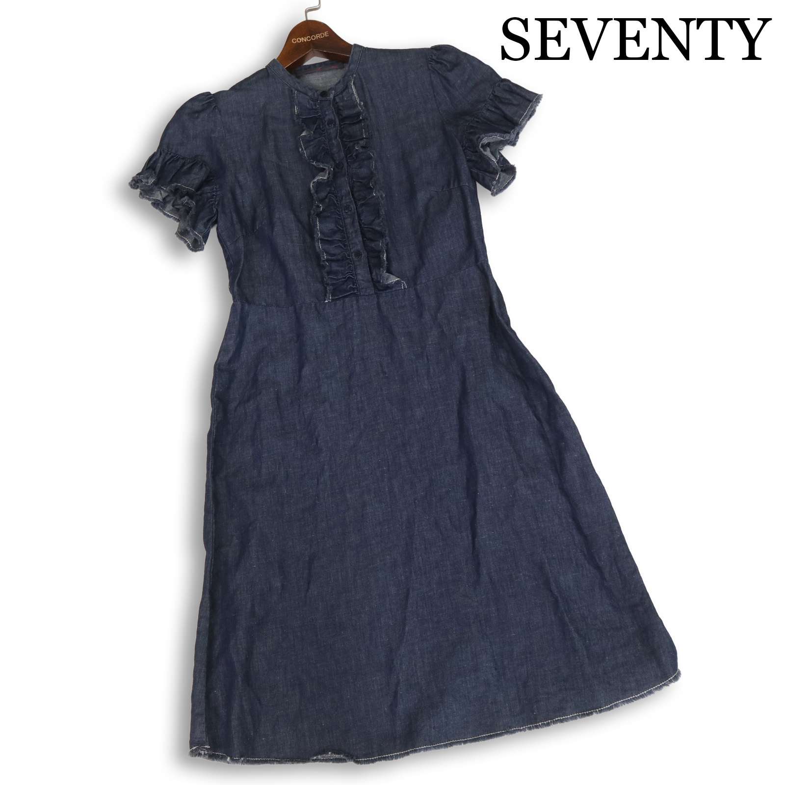 19.70 SEVENTY 野球クラブ青少年 セブンティ 春夏 リネン ジーンズ♪ 半袖 フラウンス ジーンズ 衣装 Sz.40 レディース