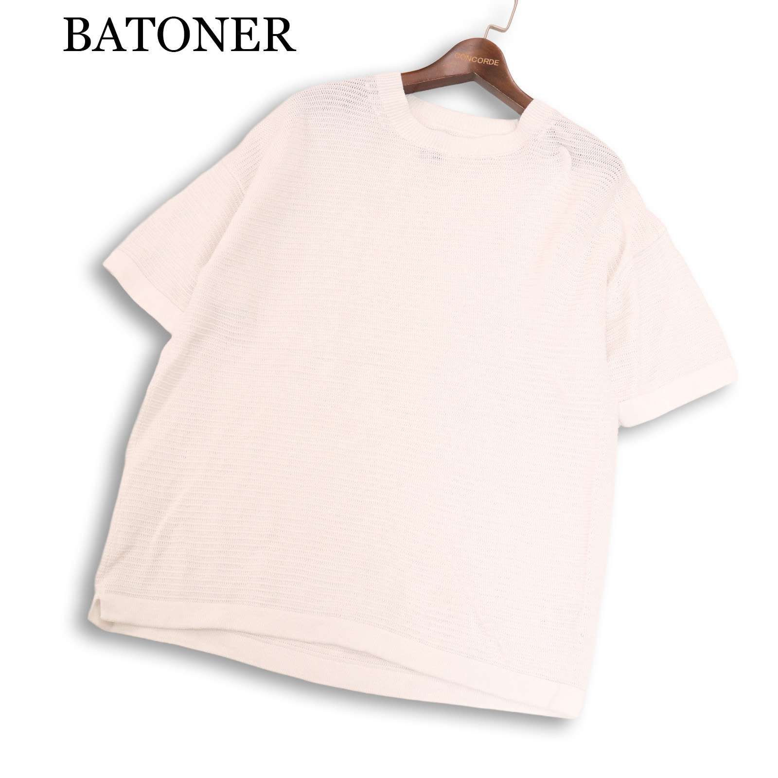 BATONER バトナー 春夏★ 半袖 炎節編み物 ティーシャツ カットソー 日本製 Sz.3 メンズ 白