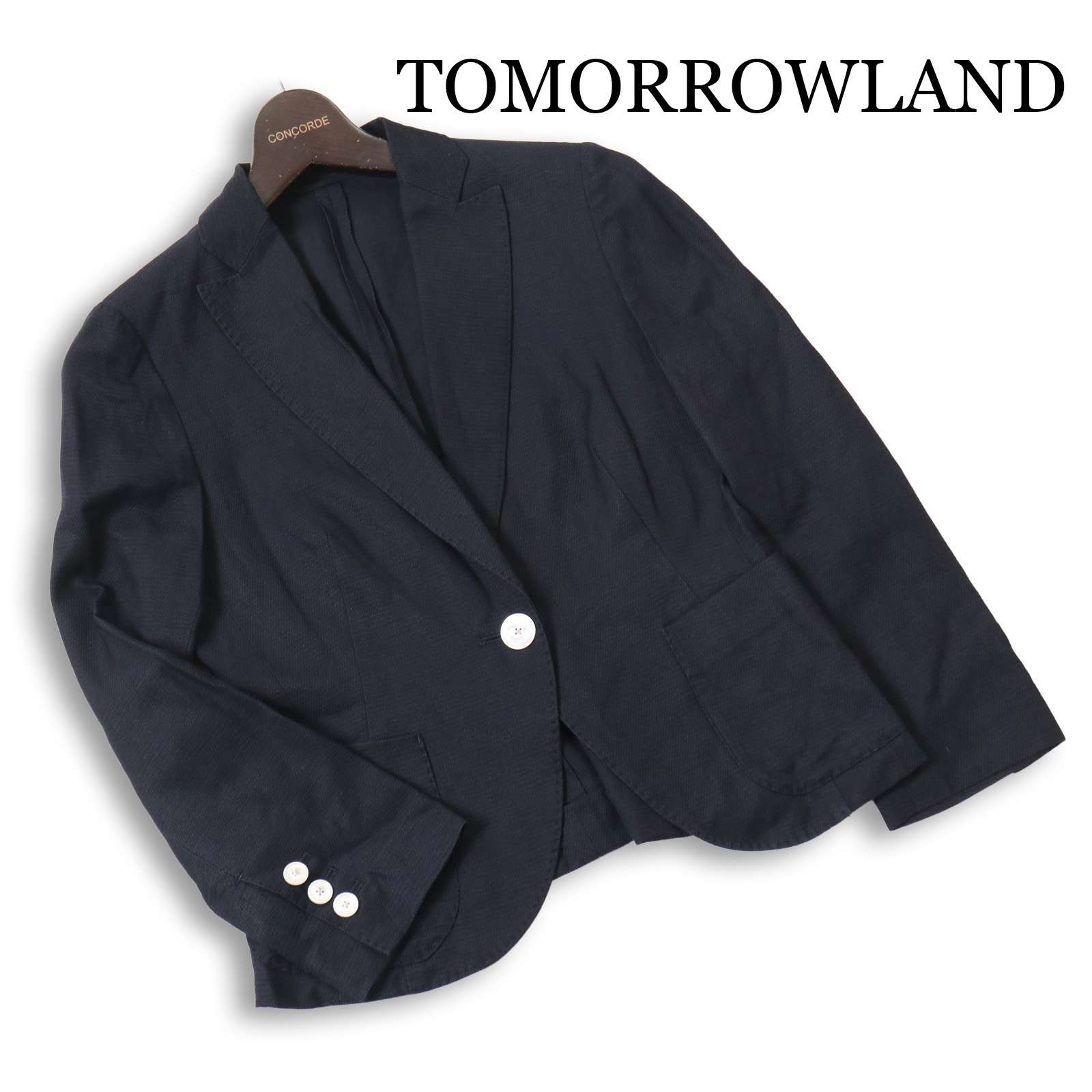TOMORROWLAND トゥモローランド 春夏★ 地絹 リネン アンコン テーラード 上衣 日本製 Sz.38 レディース 紺
