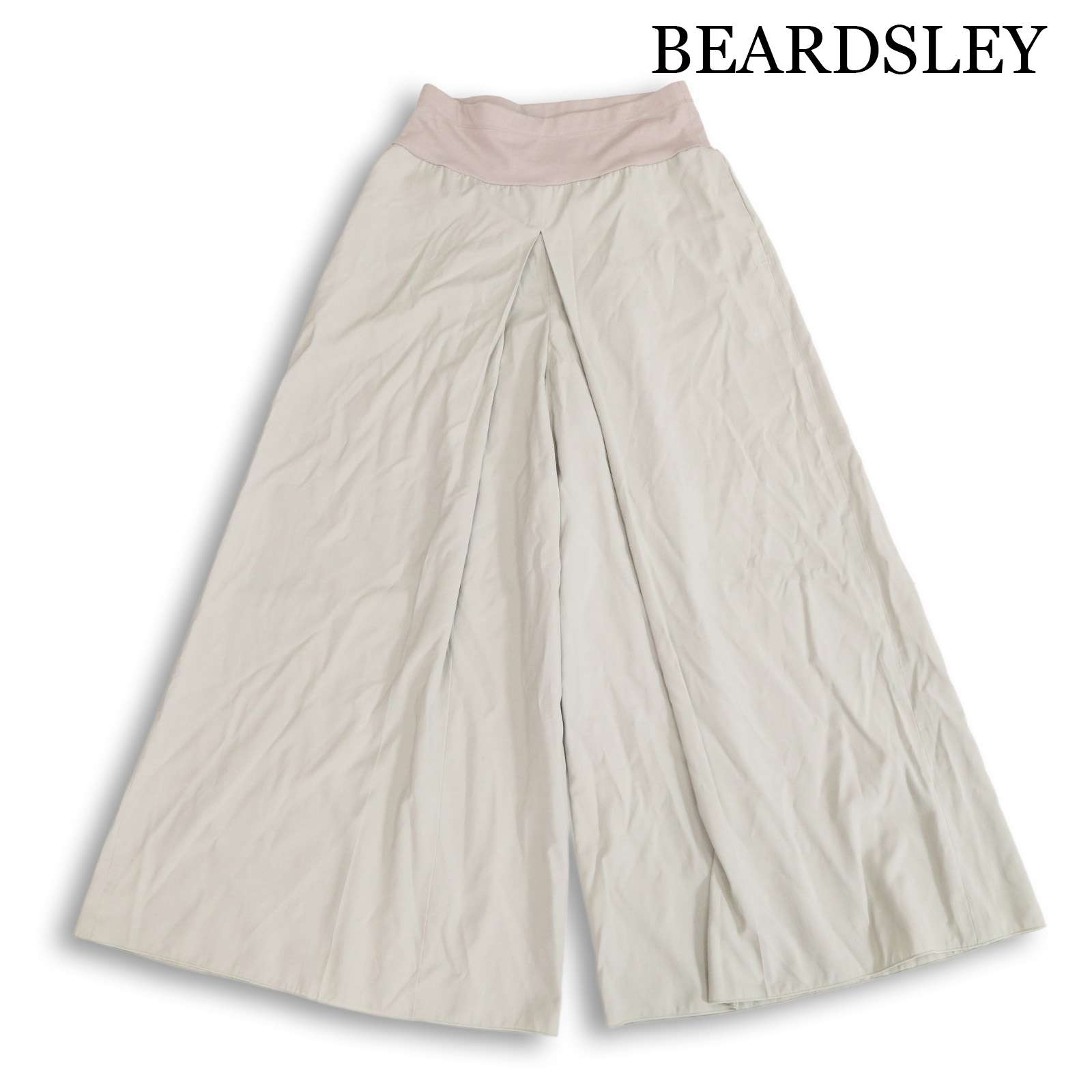 24SS★ BEARDSLEY ビアズリー 春夏 リネン混♪ ウエストリブ 向こう正面タック 広広とした ズボン下 Sz.2 レディース