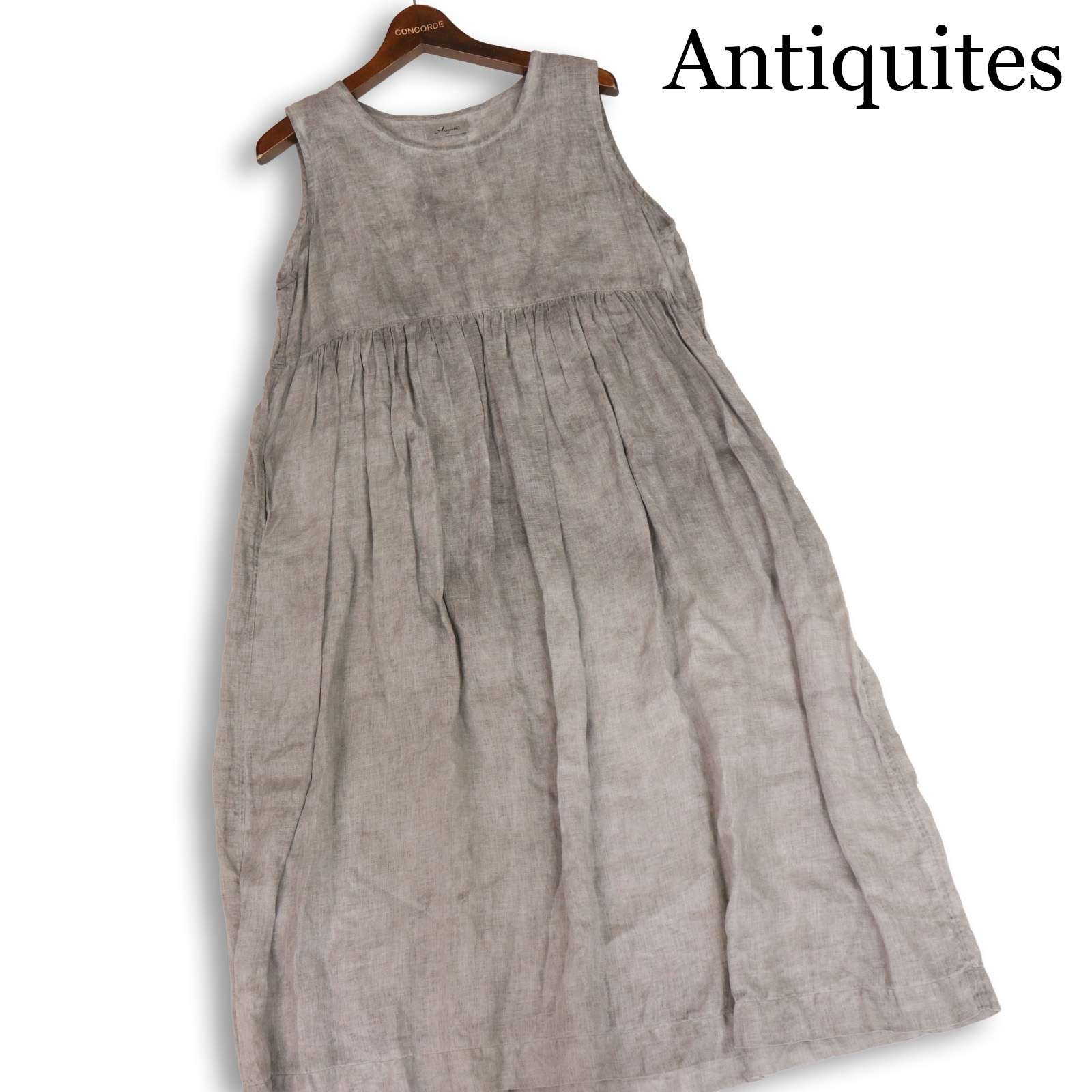 ICHI Antiquites イチ アンティークス 春夏 麻100%♪ ムラ染め リネン ノースリーブ 衣装 Sz.F レディース 薄墨色