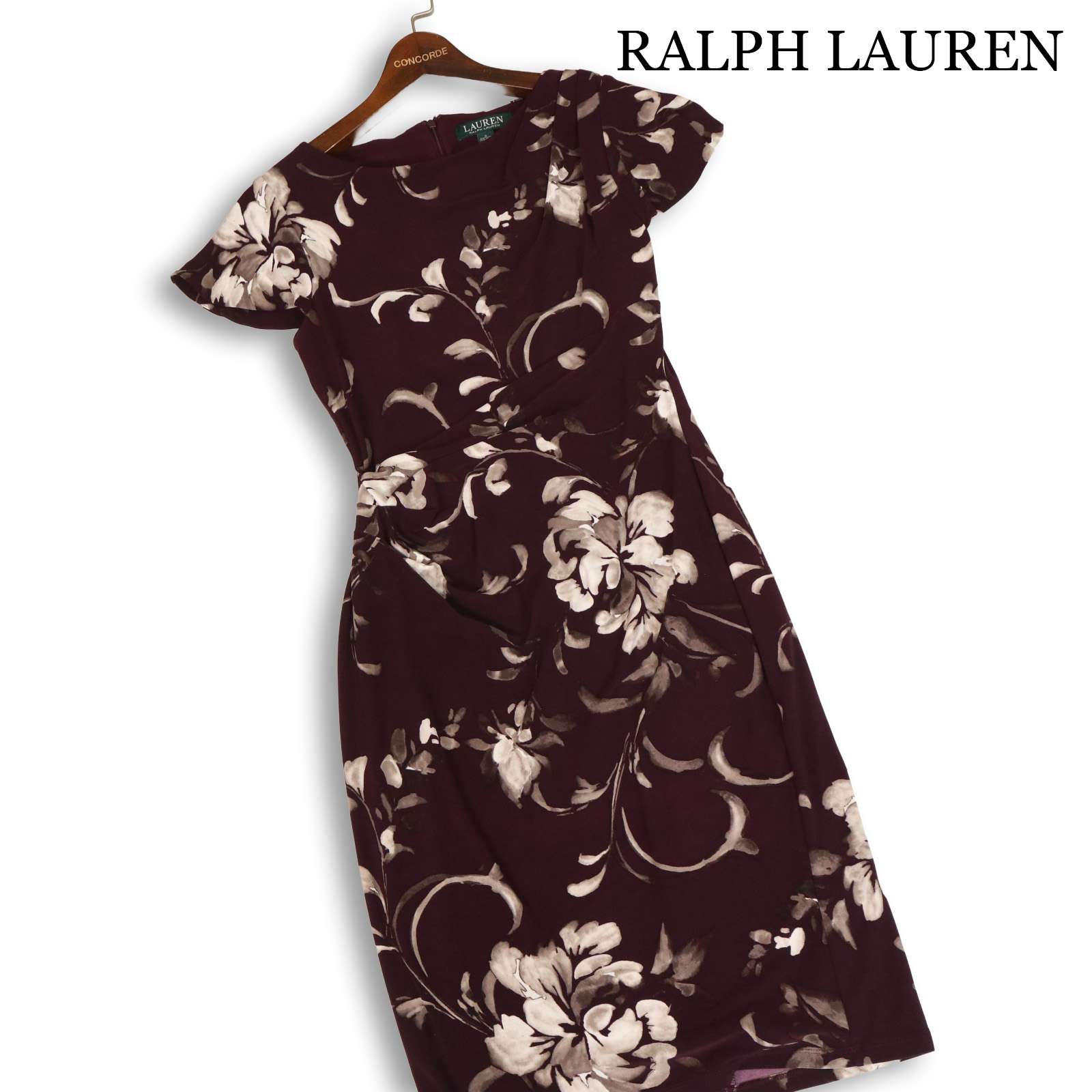 LAUREN 置き目レン ラルフローレン 春夏 花柄 御花総柄♪ 半袖 ドレープ 衣装 御召しもの Sz.2 レディース