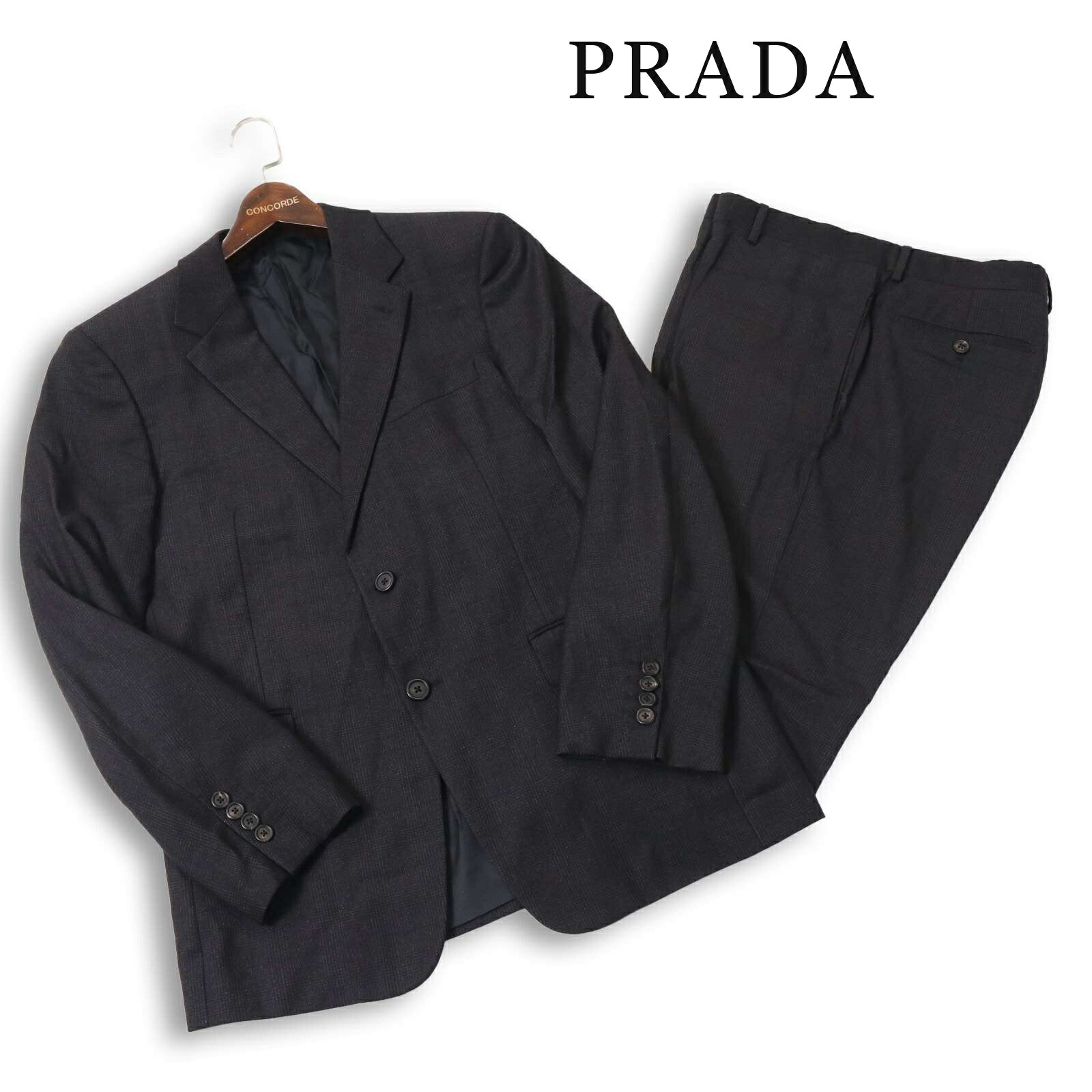 イタリア製★ PRADA プラダ 通年 総裏★ 高級 グレンチェック セットアップ スーツ Sz.50R メンズ|コンコルドストア 店