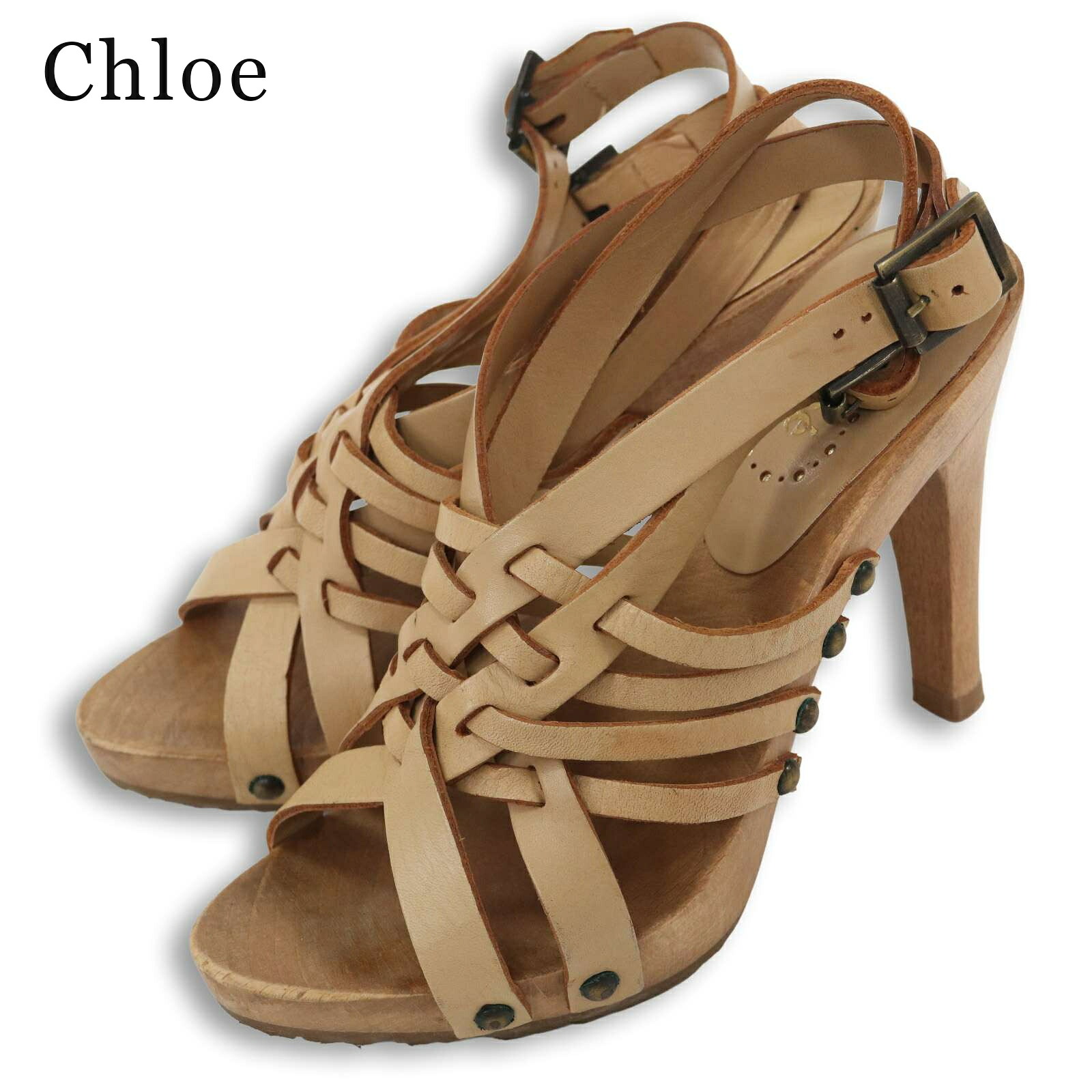 Y2K イタリア製★ Chloe クロエ 春夏★ グラディエーター風 ウッドヒール サンダル Sz.34 レディース|コンコルドストア 店
