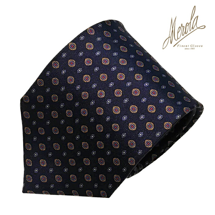 MEROLA ( メローラ ) イタリア製 ネクタイ BLUE LABEL シルク素材 ネイビー×ペイズリー調花小紋 全長約 148cm 大剣約 8.5cm メンズ ギフト オールシーズン インポート オシャレ エレガント No. BL490