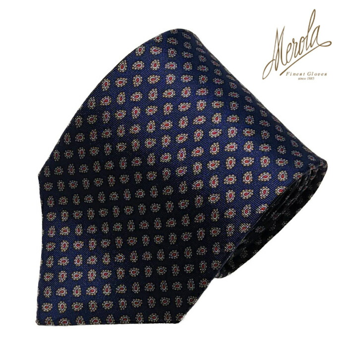 MEROLA ( メローラ ) イタリア製 ネクタイ BLUE LABEL シルク素材 ネイビー×ペイズリー柄 全長約 148cm 大剣約 8.5cm メンズ ギフト オールシーズン インポート オシャレ エレガント No. BL491