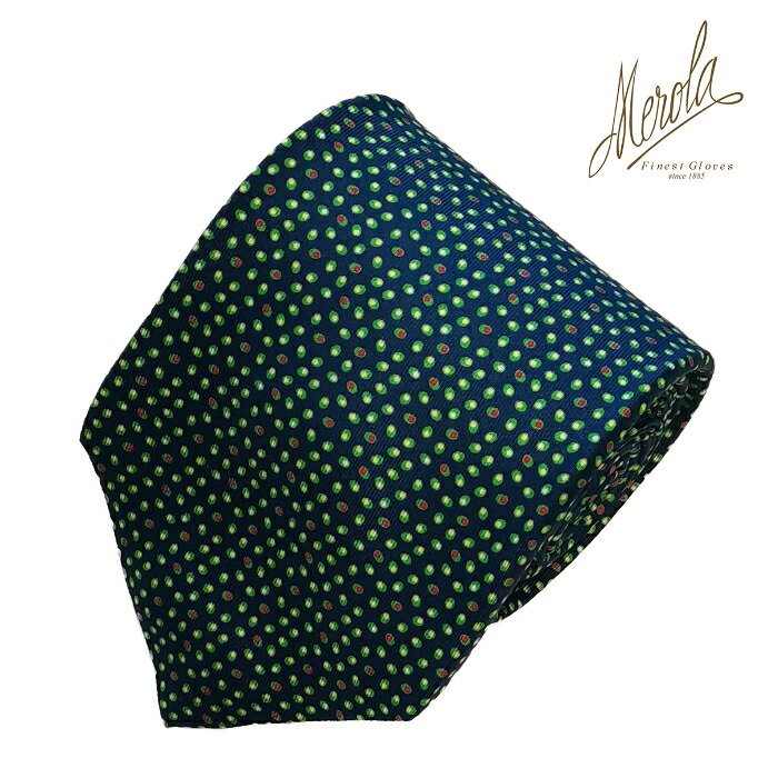 MEROLA( メローラ ) イタリア製 ネクタイ セッテピエゲ 50 オンス - MILANO SERIES - シルク素材 ネイビー × マルチドット (グリーン) 全長約 149 cm 大剣約 9 cmメンズ ギフト オールシーズン インポート オシャレ エレガントNo. SE-1006-GI|Condotti 店