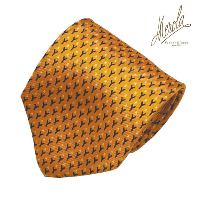 MEROLA（ メローラ ) イタリア製 ネクタイ 50 オンス - MEROLA SERIES - シルク素材 イエロー×小枝模様 ( ネイビー ) 全長約 149 cm 大剣約 9 cm メンズ ギフト オールシーズン インポート オシャレ エレガント No. NO-1011-MI