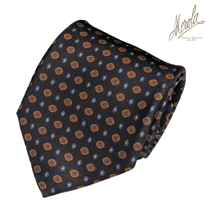 MEROLA ( メローラ ) イタリア製 ネクタイ BLUE LABEL シルク素材 小紋(ブルー・オレンジ) 全長約 148cm 大剣約 8.5cm メンズ ギフト オールシーズン インポート オシャレ エレガント No. BL1302