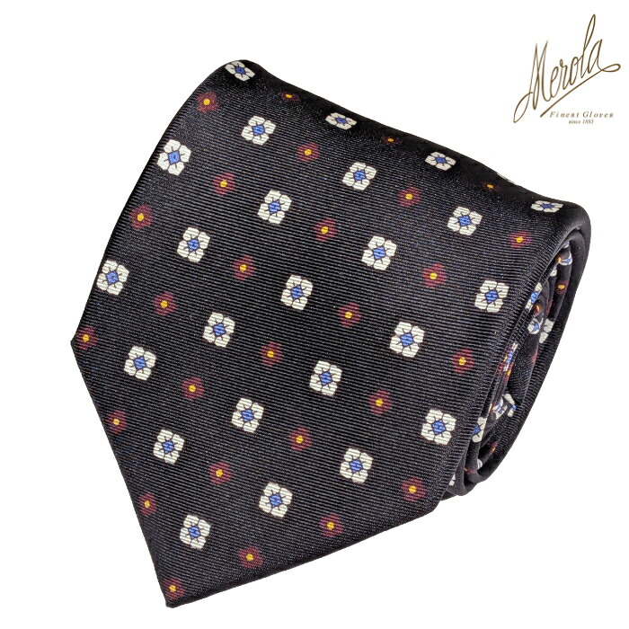 MEROLA ( メローラ ) イタリア製 ネクタイ BLUE LABEL シルク素材 花小紋(ネイビー・レッド) 全長約 148cm 大剣約 8.5cm メンズ ギフト オールシーズン インポート オシャレ エレガント No. BL1308 15,222円