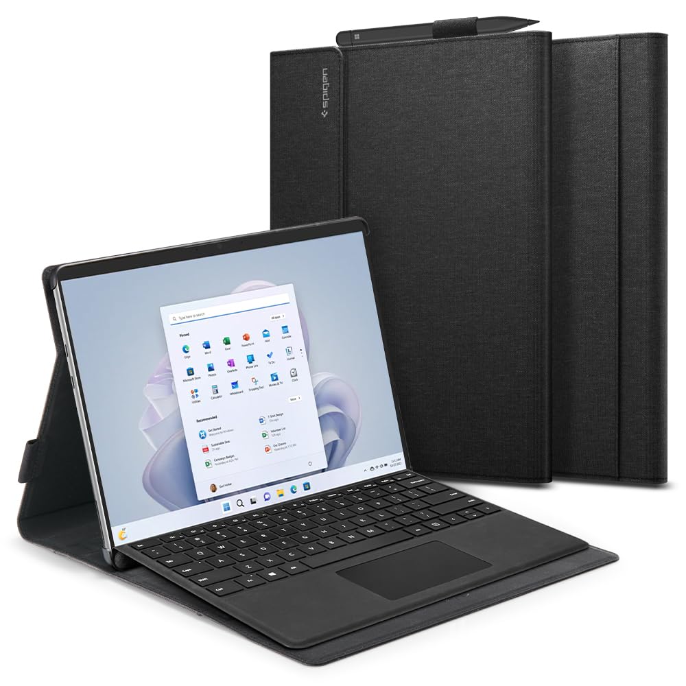 【貨物輸送無料】[Spigen] マイクロソフト Surface Pro8 容れもの ダンス楽隊 隠し付き添い人 照明ランプ 役立つこと 磁石式 下げ翼 万覚え帳型 PUなめし革