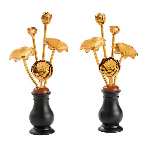 【貨物輸送無料】常花 仏花 常花仕掛ける 御盆備品 蓮花 はすはな 仏具 芙蓉 蓮 花びん付き添い人 花立付き添い人 決定づける一対 2個仕掛ける 金メッキ 金色蓮