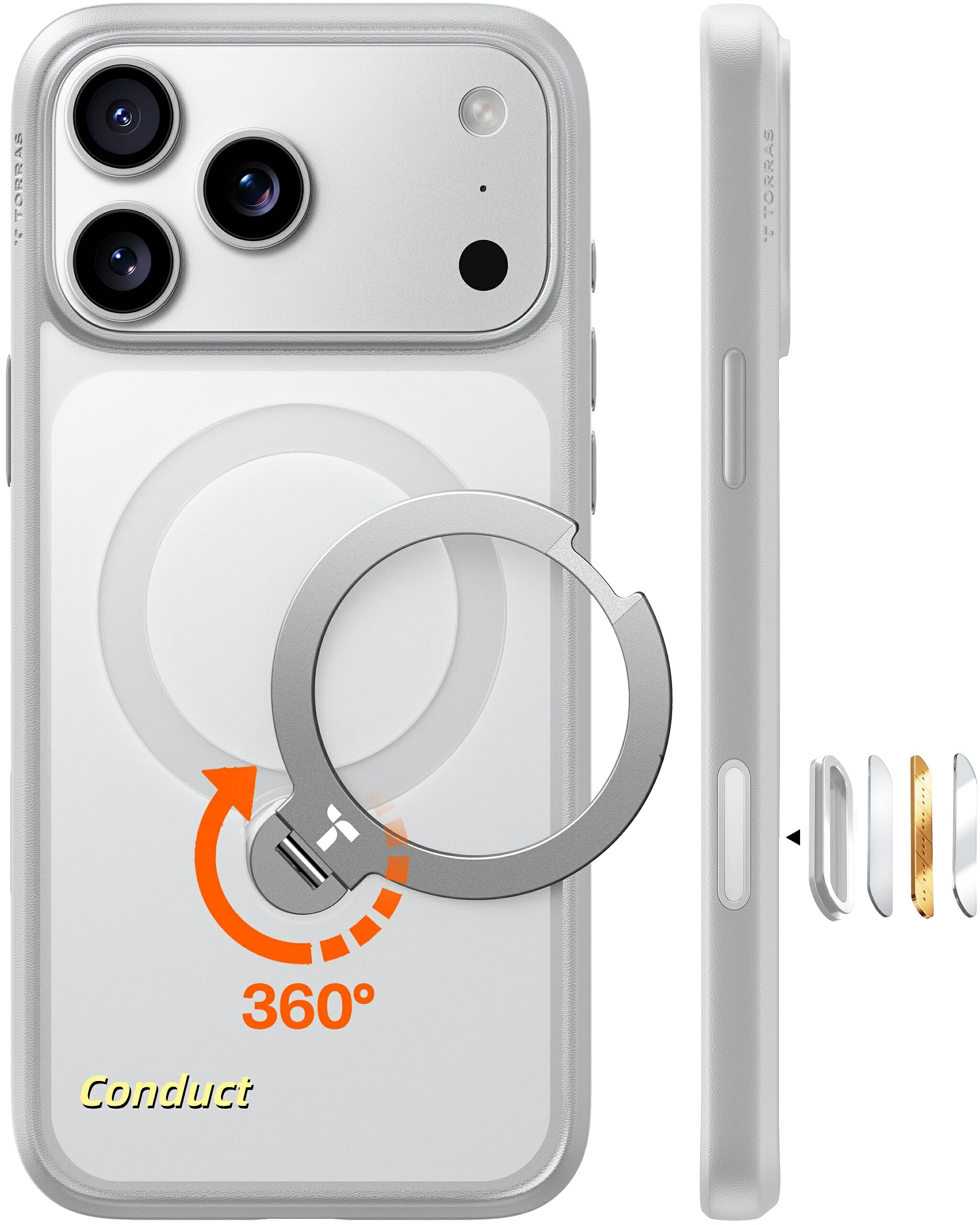 【送料無料】iPhone 17 Pro 用 ケース【多機能一体?360&deg;新定点回転スタンド】 Magsafe対応 高耐久性 耐衝撃 ゼンマイ式スタンド リング｜Conductドライバー　店